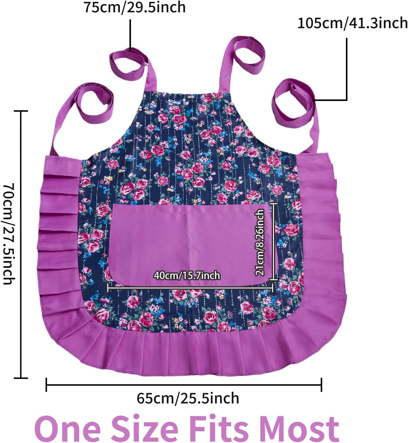 Vintage Floral Apron for Women with Functional Pockets Adjustable Neck Strap for Cooking Baking Mother's Gift - Image 6