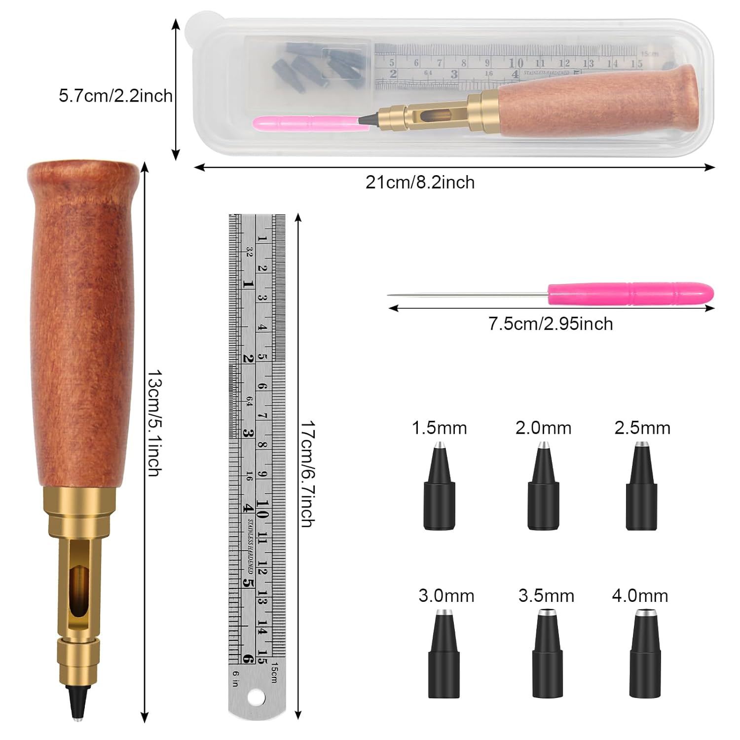 Japanese Screw Punch, Boyistar Wood Handle Belt Hole Puncher, Adjustable Leather Hole Punch Tool (Brown) - Image 2