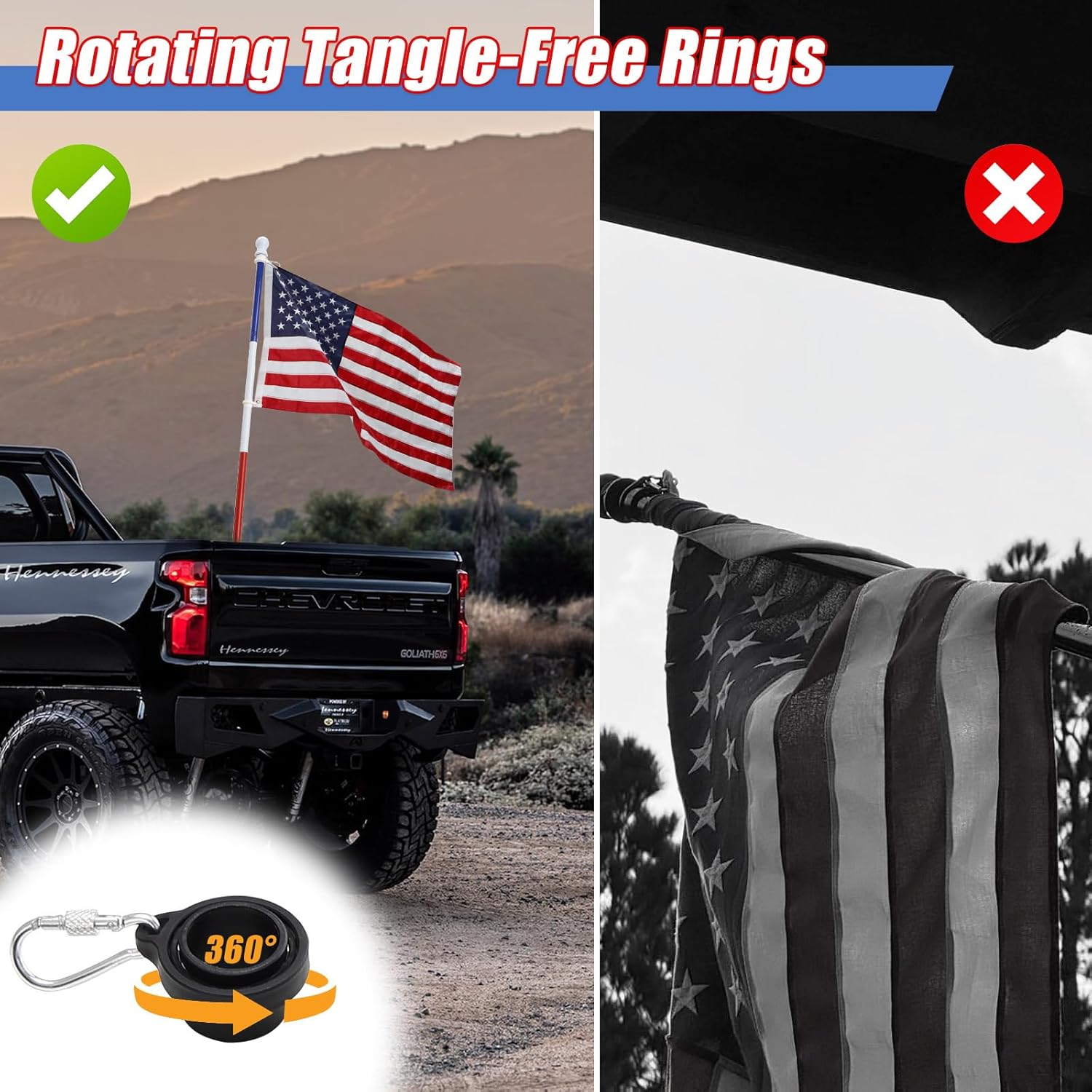 Truck Flag Pole with Mount for Truck Bed, 5ft Black Metal Flagpole, Heavy Duty Flag Pole Kit with Holder, Drilling Free for Truck Bed Rail, Pickup, Jeep, Deck Railing, Balcony, Boat, Fence Post - Image 2