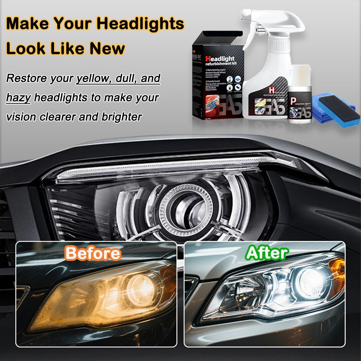 Headlight Restoration Kit – Headlight Lens Cleaner to Remove Yellowing, Haze & Oxidation, Restore Headlight Clarity, Improve Night Visibility, Long-Lasting Protection-180ml - Image 2