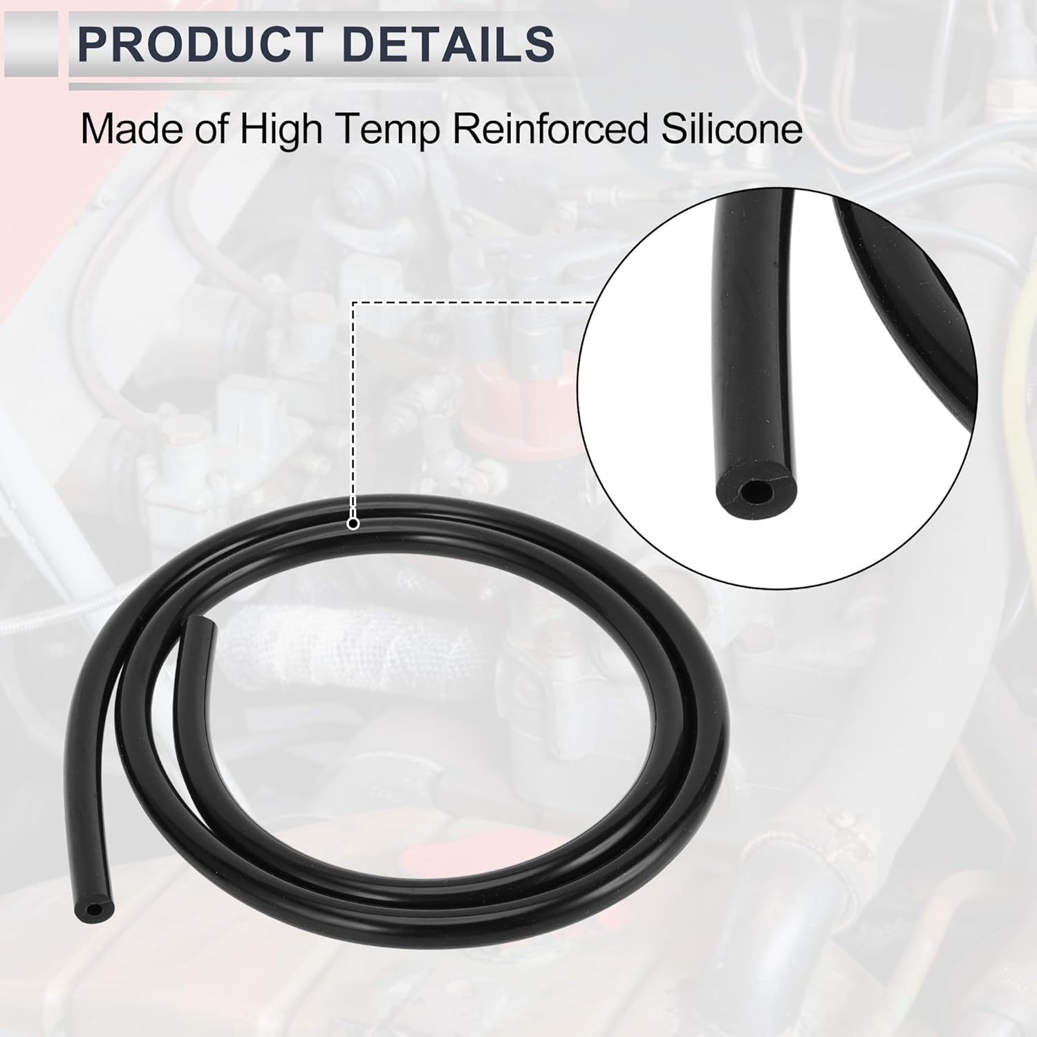 1 Pcs Universal Silicone Vacuum Tubing Hose High Temperature 3.3FT 3/16" 4mm ID 3mm Thickness Automotive Vacuum Line 130PSI Max Pressure Black Silicone - Image 6