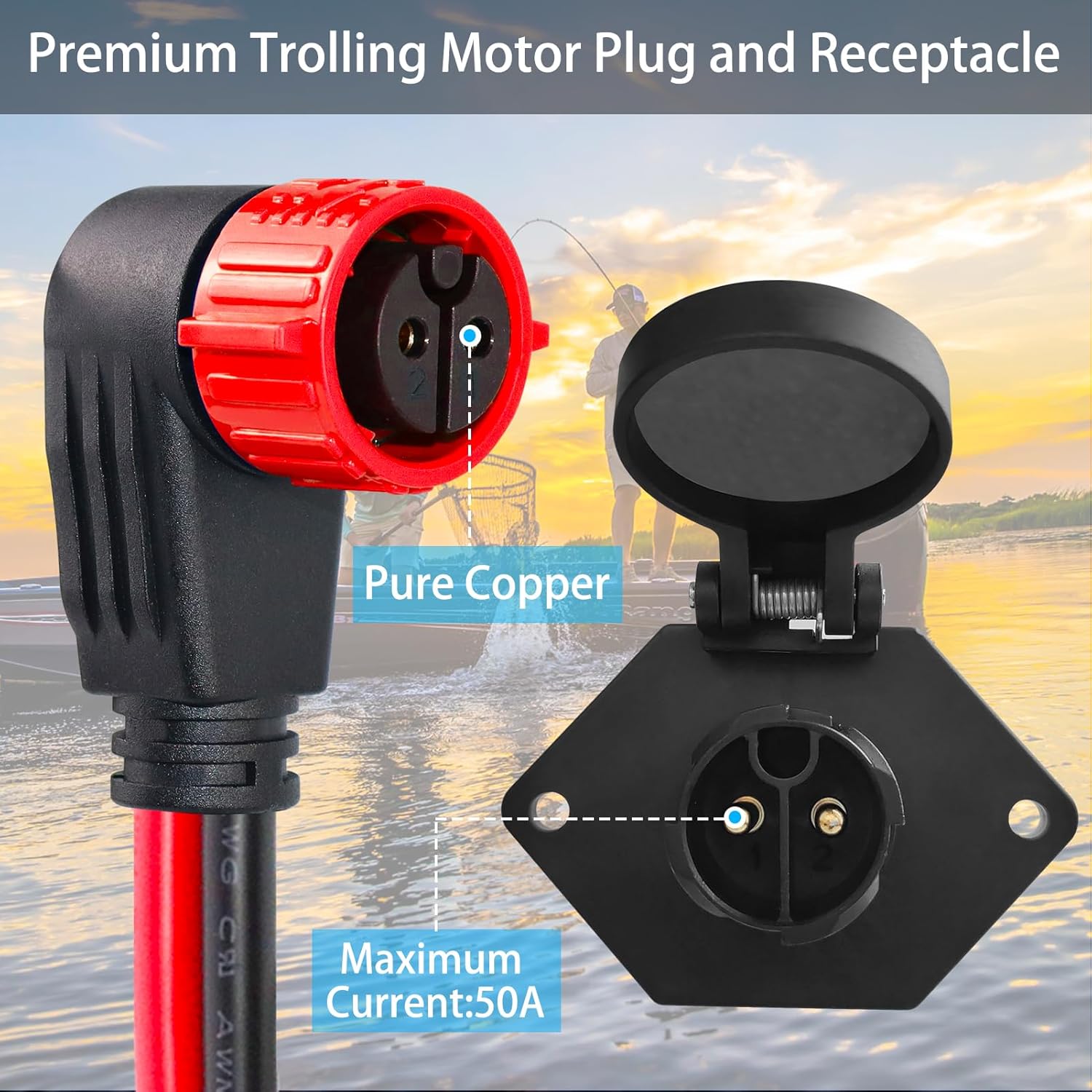 Trolling Motor Plug,12V/24V/26V/48V Trolling Motor Plug and Receptacle for Minn Kota Marine Boat,8 Gauge 2-Wire Quick Connect,Male&Female,Waterproof - Image 2