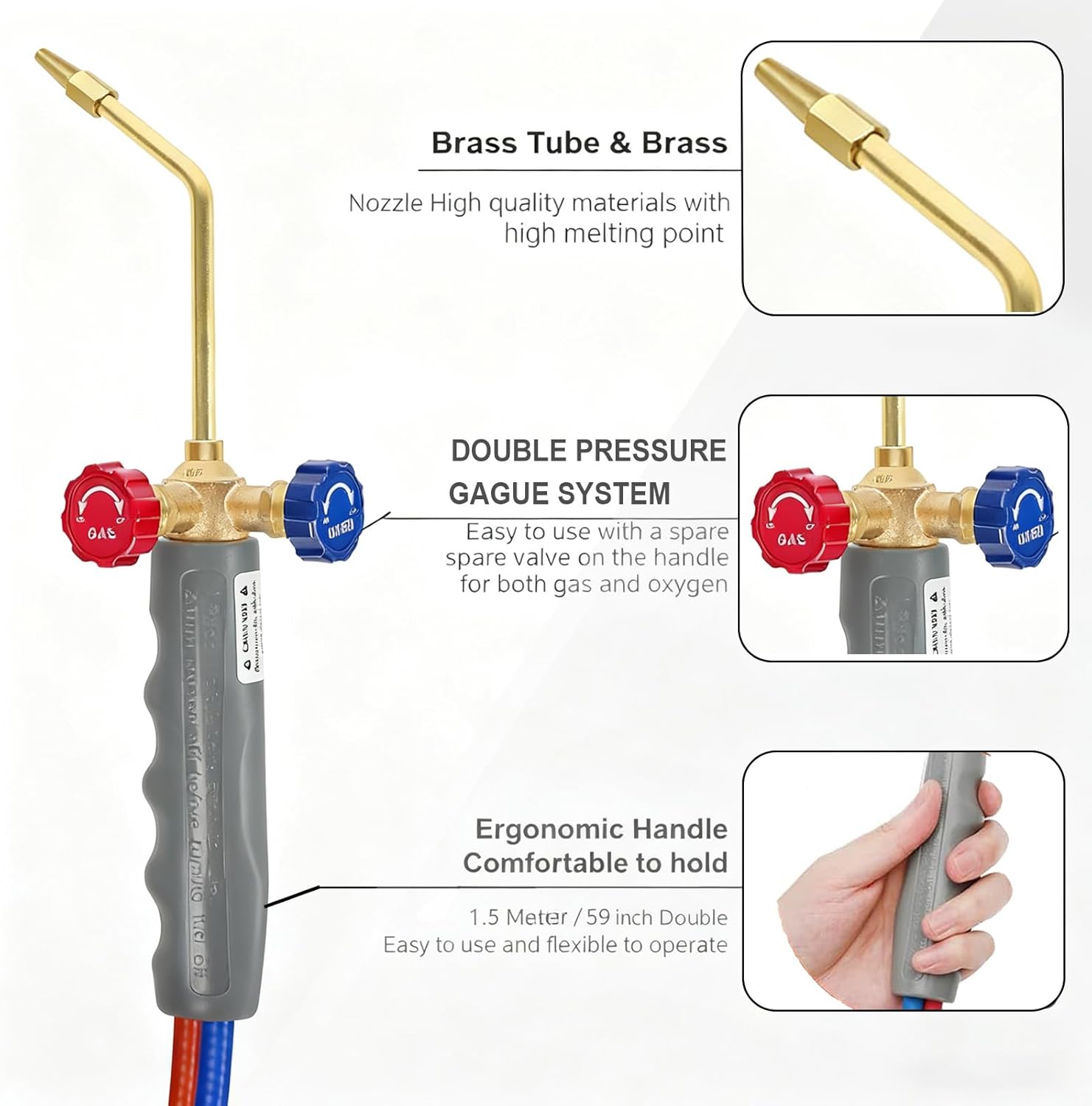 Oxygen Propane Torch Kit, Brass Brazing Torch Duel Fuel (Oxygen and MAPP PRO) for Soldering, Jewelry, HVAC, Glass Blowing Welding Gas Cutting Torch Kit - Image 5