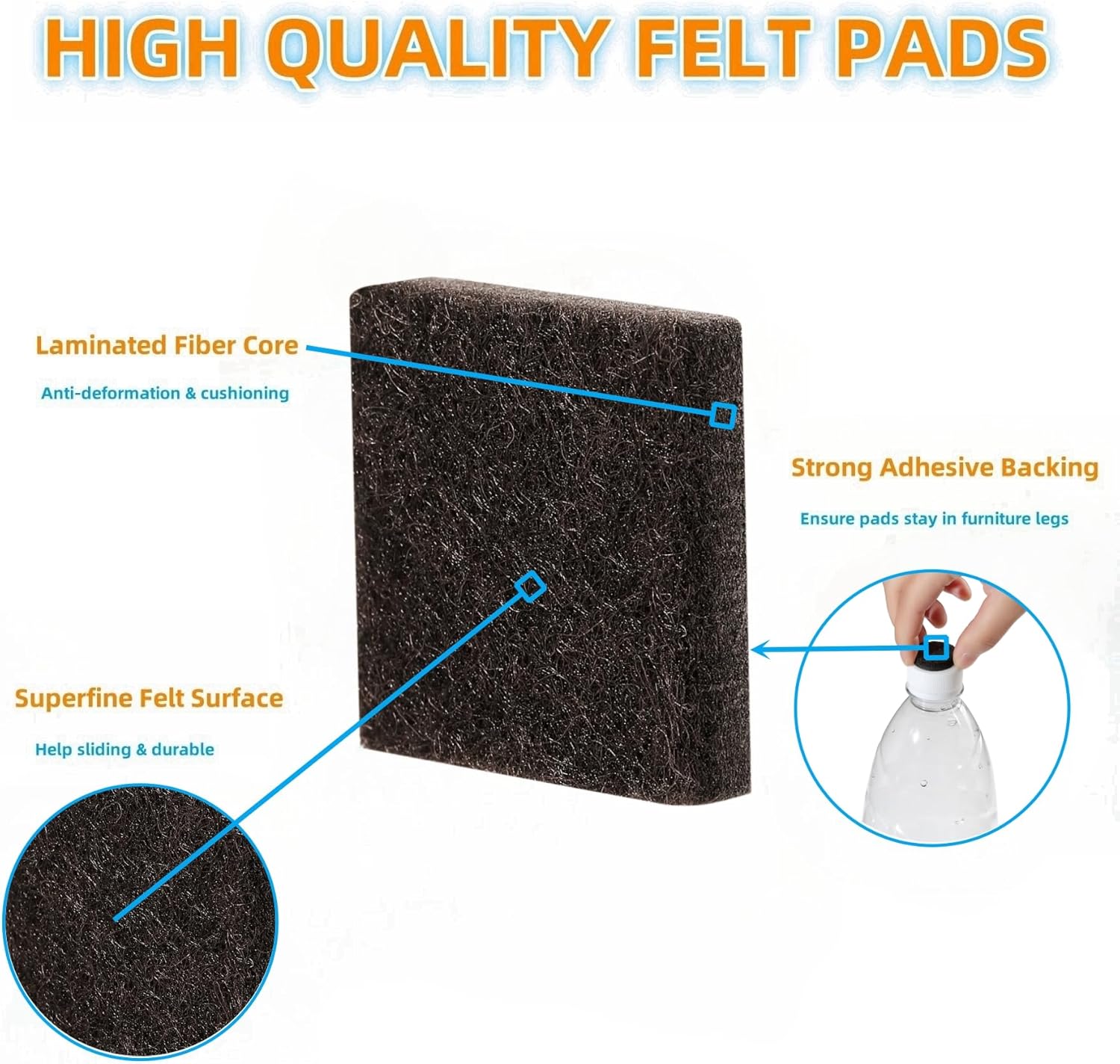 Furnigear Felt Strips with Adhesive Backing for Furniture - Felt Furniture Pads for Hardwood Floors, Furniture Chair Feet Felt Pads, Furniture Floor Protector Sliders 30 Pcs 3 x 1/2" Rectangular Brown - Image 5