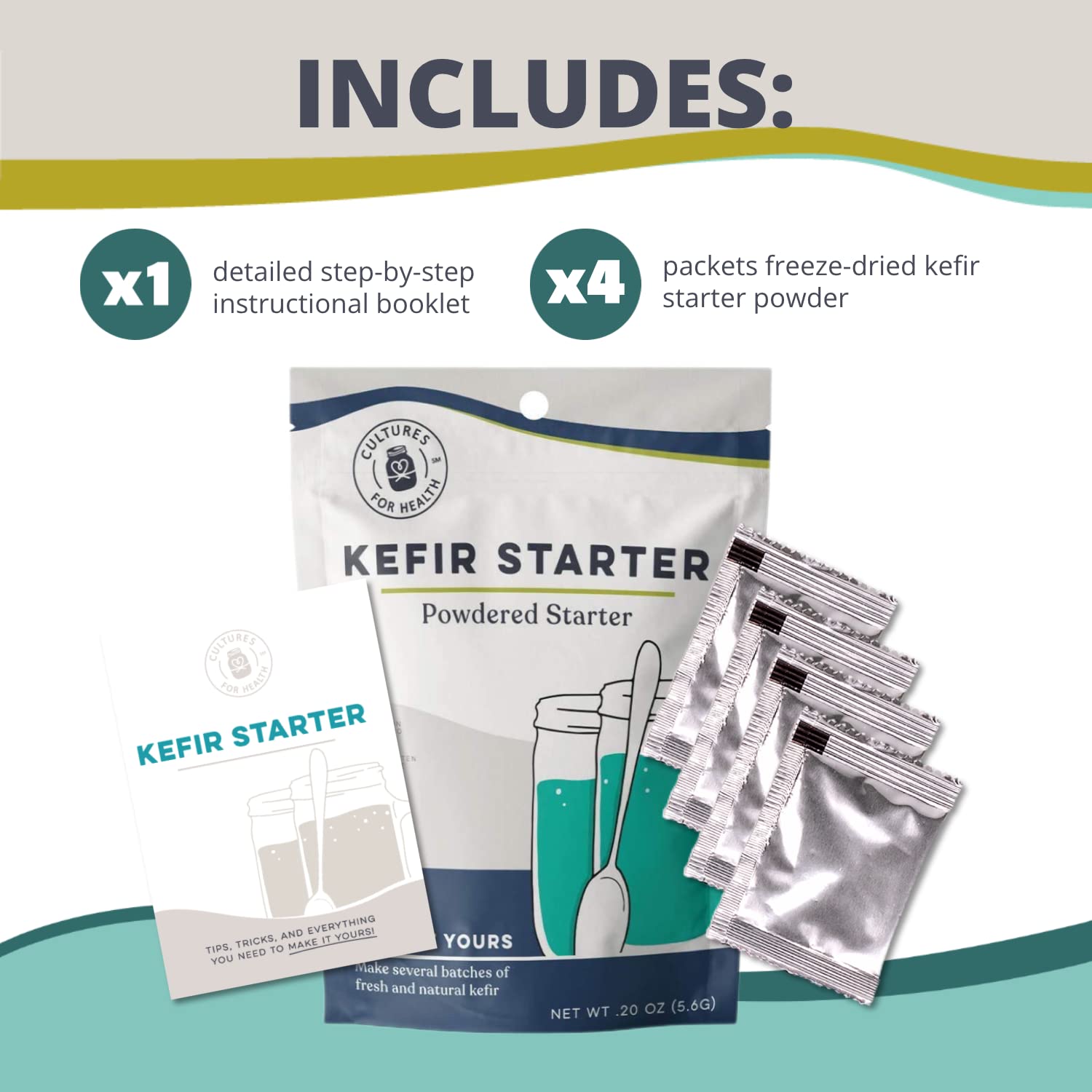 Cultures for Health Kefir Starter Culture | 4 Packets Freeze Dried Starter Powder | Make Kefir with Milk, Water, or Juice | Re-Culture Kefir Probiotic Drinks 2-7x Each | Cultures in Less Than a Day - Image 2