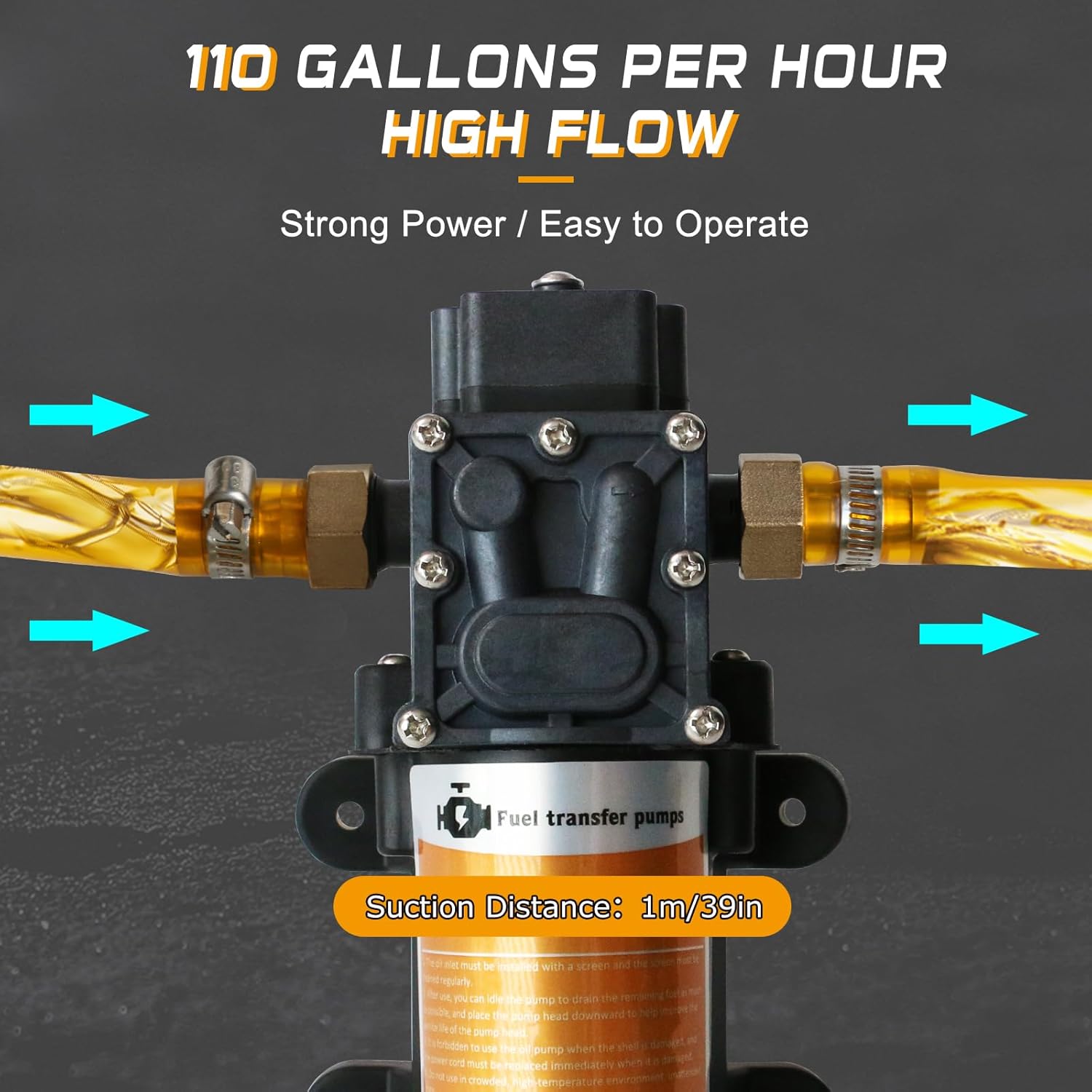 Portable DC 12V Electric Gasoline Transfer Pump, with 75W DC Motor, Moves Up to 110 Gallons of Gas or Diesel Per Hour, Suitable for Vehicles, Boats, Motorbike, Equipment, Gasoline, Diesel - Image 4