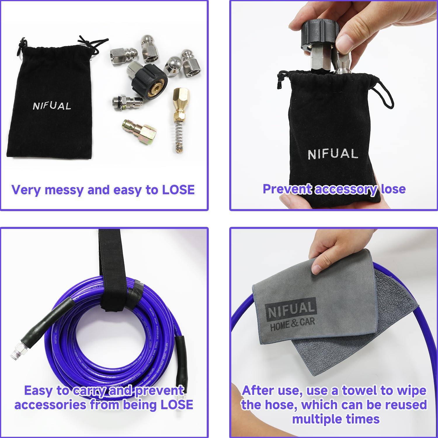 NIFUAL 150FT Sewer Jetter Kit for Pressure Washer, 5800PSI Drain Cleaner Hose 1/4 Inch NPT Corner, Rotating and Button Hose Sewer Jetting Nozzle Waterproof Tape Pearl Corsage Pin Spanner Glove - Image 8