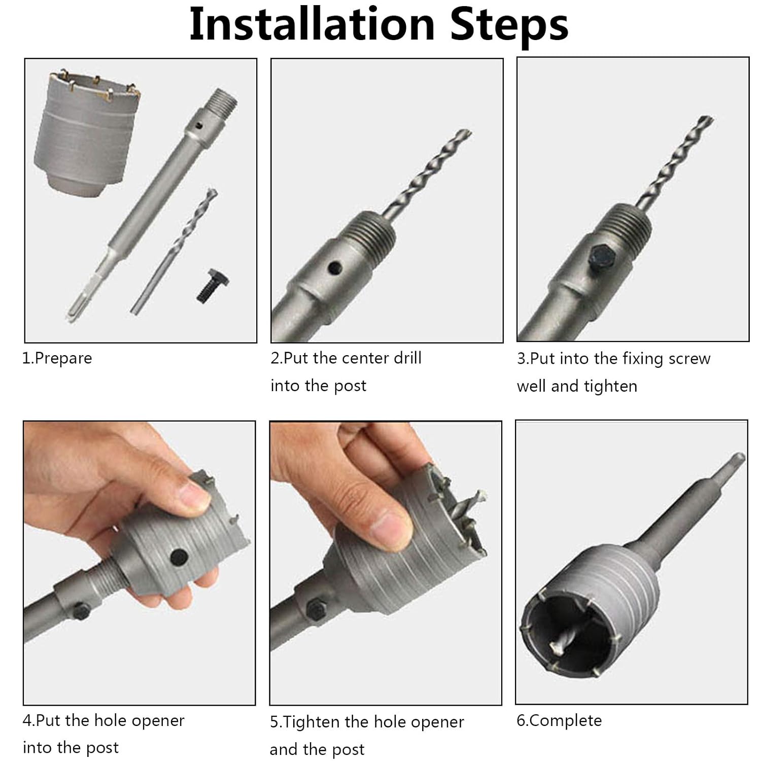 Hordion 2 Inch / 50mm Concrete Hole Saw SDS Plus Shank Hole Saw Cutter with 202mm Connecting Rod Drill for Cement Brick Wall - Image 5