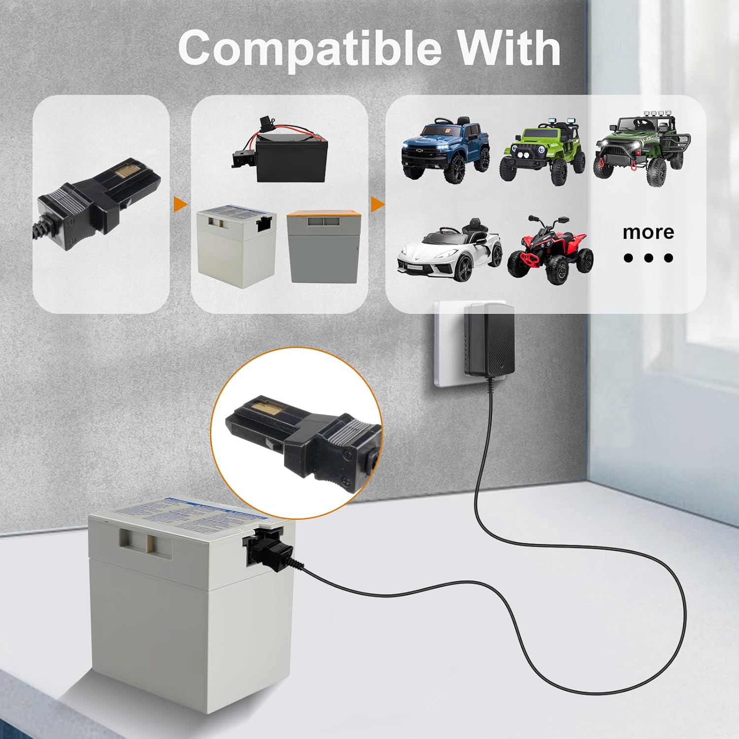 12V Battery Charger Replacement for Power Wheel Battery Charger for All Power Wheels 12 Volt Charger for Fisher-Price for Power Wheels Gray Battery and Orange Top Battery - Image 5