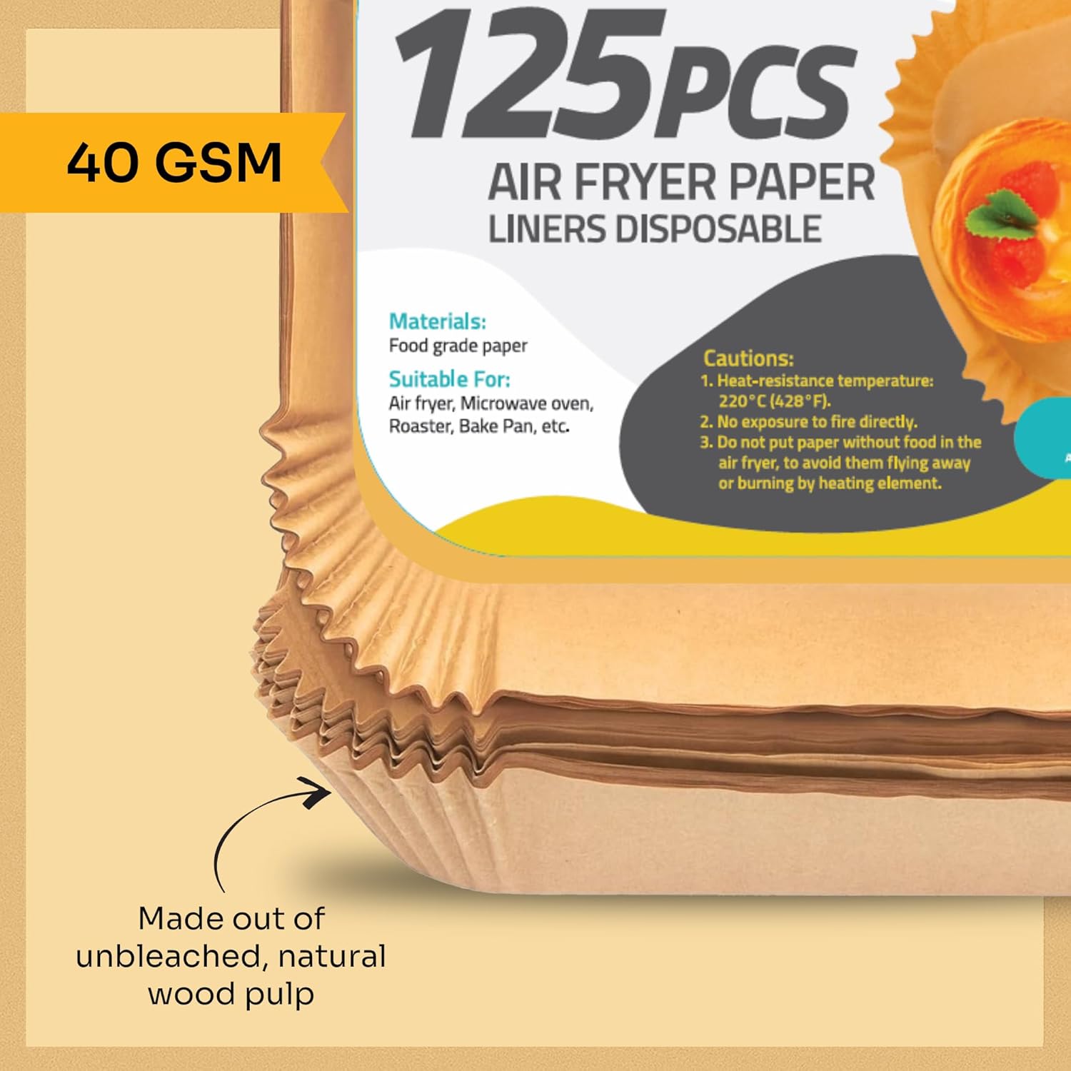 Mindful Design Air Fryer Paper Liners,125Pcs Parchment Paper, Air Fryer Disposable Liner for Microwave, Non-Stick Liners Rectangle Free of Bleach (8.5x5.5IN) - Image 8