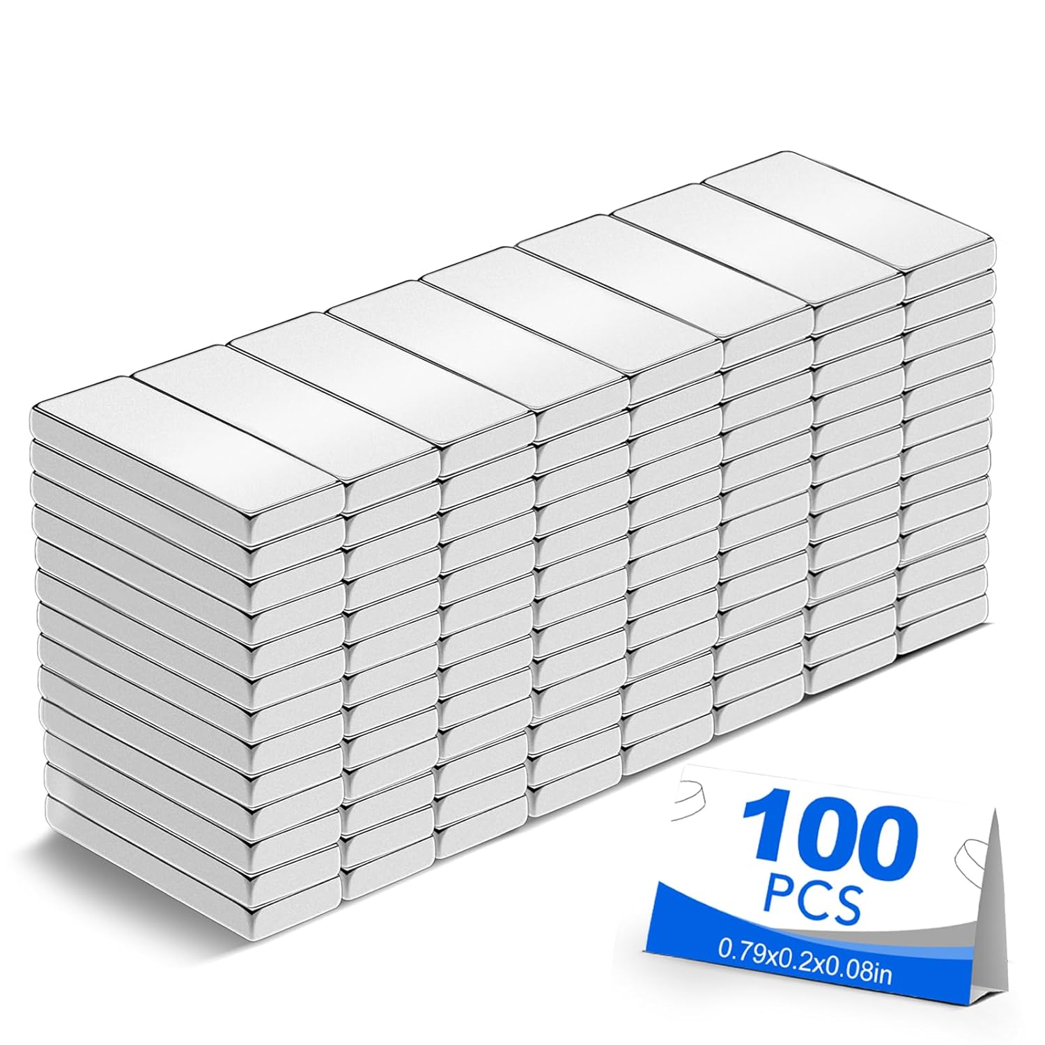 100 Pack Strong Neodymium Bar Magnets,Powerful Rare Earth Neodymium Magnets with Double-Sided Adhesive Perfect for Fridge, Garage, Kitchen, Craft, Office etc 20 x 5 x 2 mm