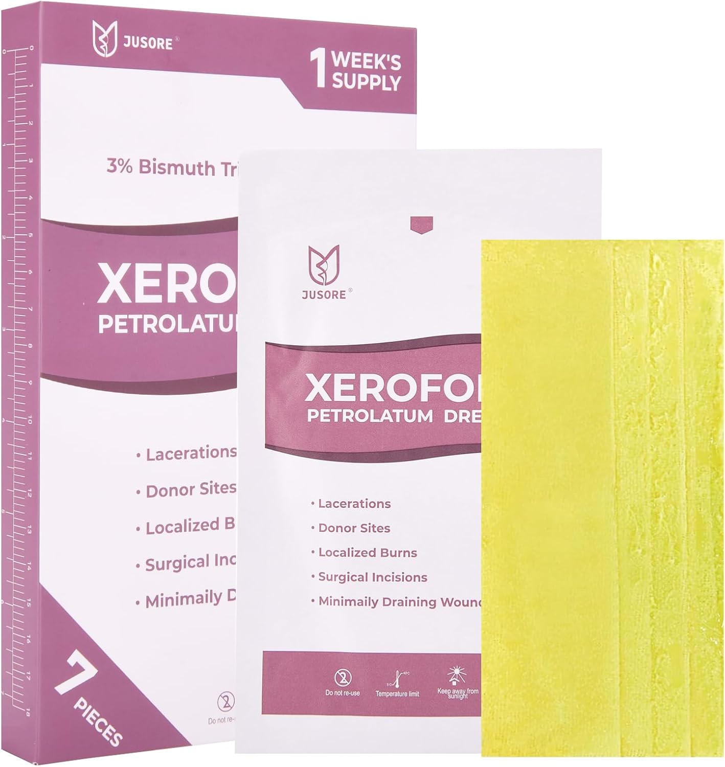 JUSORE Xeroform Petrolatum Dressing - FSA-HSA, 5"x9", Medical Non Stick Gauze Pads, Soft Mesh Gauze Patch for Wound Care, Burns, Lacerations, Skin Grafts & Surgical Incisions, 7 Individual Pack