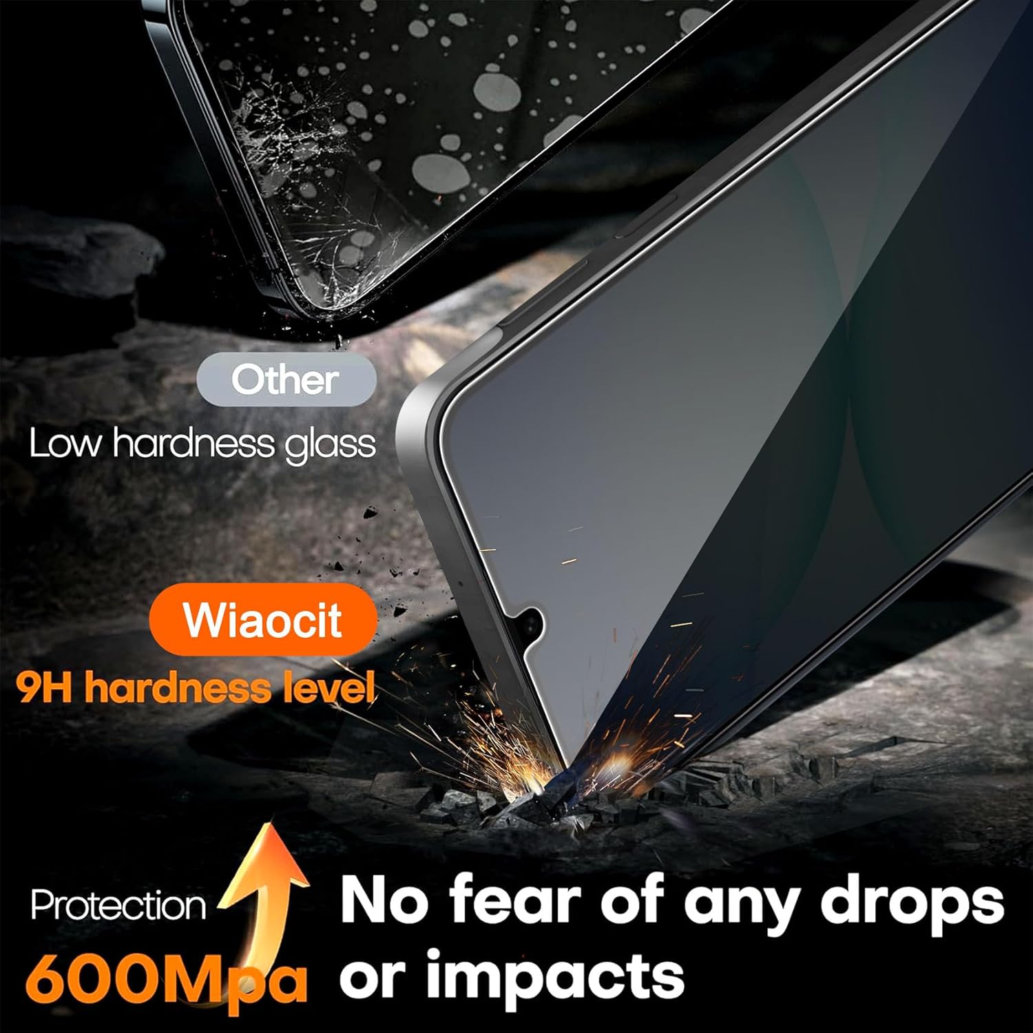 Wiaocit 3 Pack Tempered Glass Privacy Screen Protector for Samsung Galaxy A17 5G with 3 Pack Camera Lens Protector, 9H Hardness, Bubble Free, Case Friendly - Image 4
