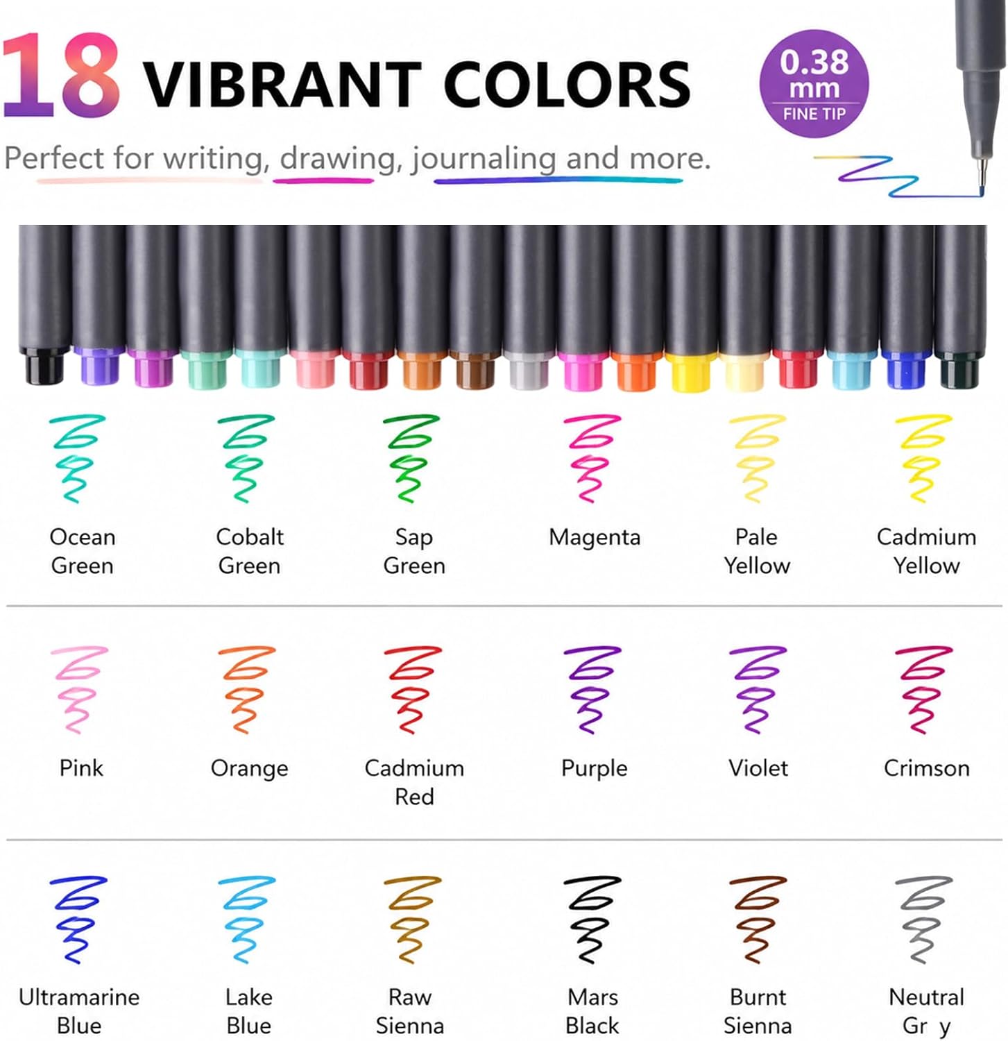 iBayam 18 Colors Journal Planner Pens, Office School Supplies, Fine Point Fineliner Drawing Art Markers for Bullet Journaling Scrapbook Notebook Writing Note Taking Calendar Stationary Adult Coloring - Image 2