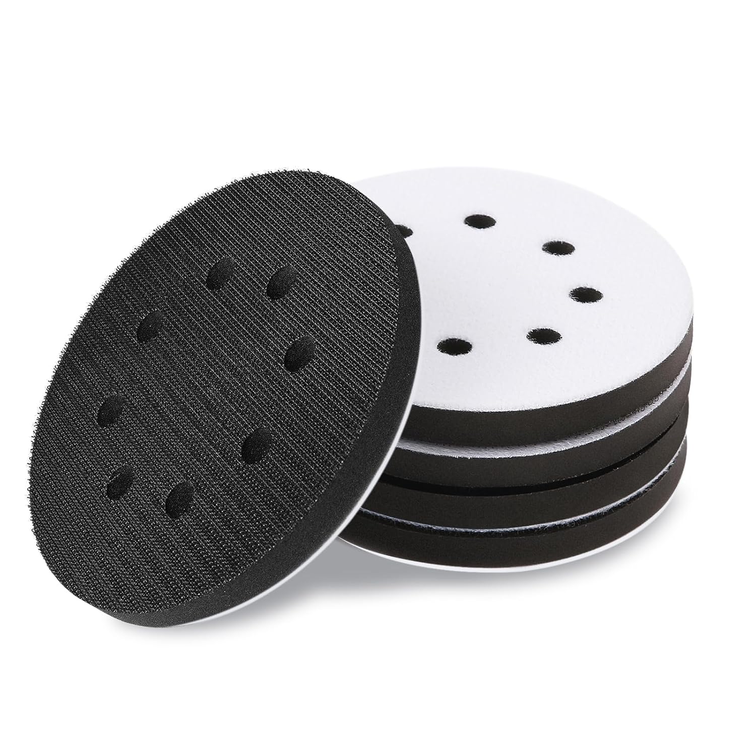 5 Packs 5 Inch Foam Sanding Pads, Flexibility & Durability, Premium 8 Holes Sponge Cushion Buffer Backing Pad, Less Clogging, Hook and Loop Soft Density Interface Pads, Strong Adhesion