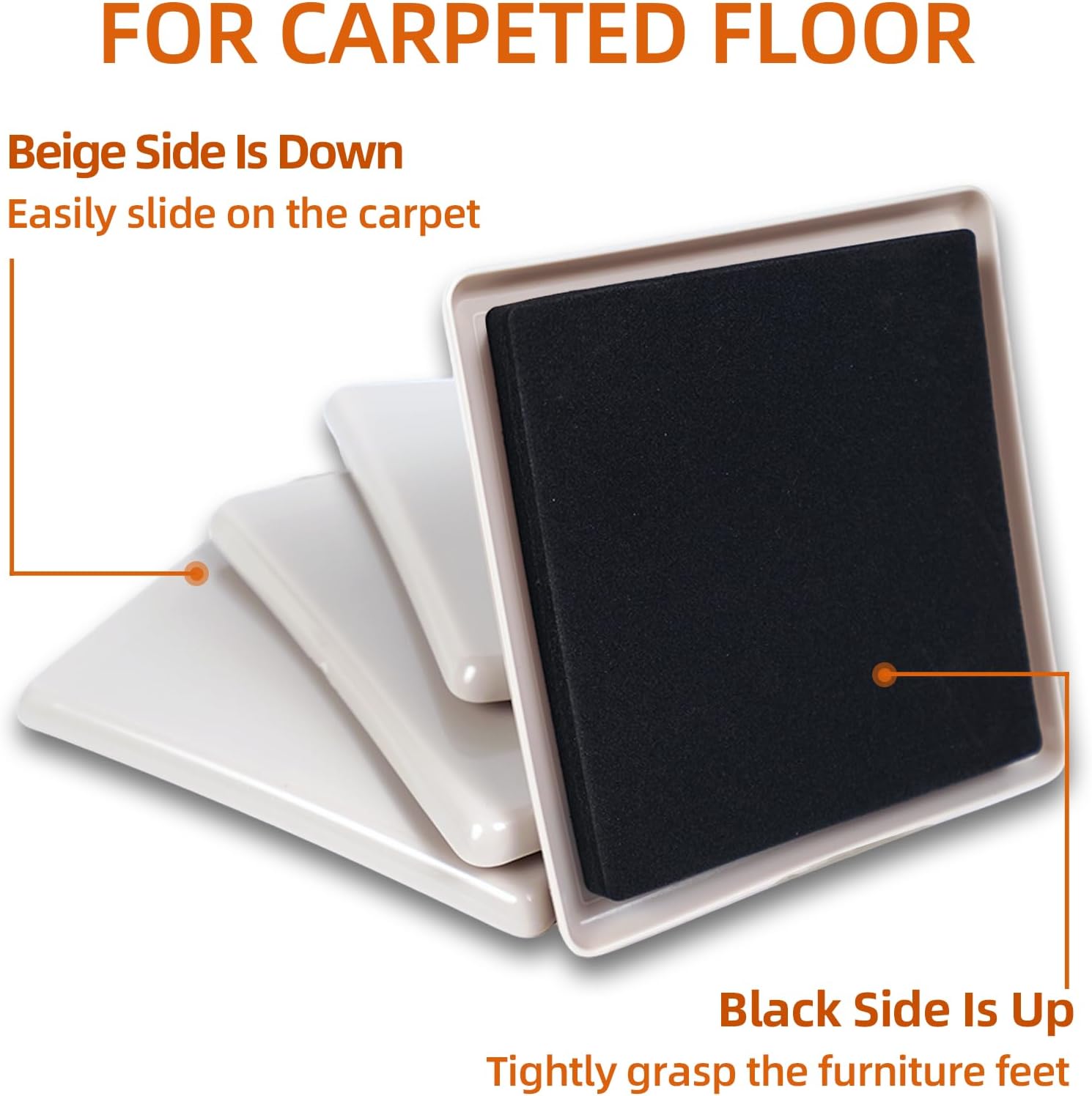 4 PCS Furniture Sliders for Carpet, 5 Inch Reusable Furniture Movers Sliders Heavy Duty Slider on Furniture Square Furniture Moving Pads Move Your Furniture Easily and Safely - Image 5