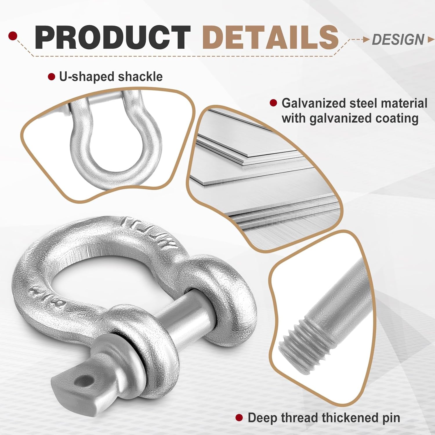 30 Pack 3/8 Inch D Ring Shackles, Galvanized Carbon Steel Screw Pin Anchor Shackles, D-Shackles for Marine, Mining, Forestry, Land Transport, Home Use - Image 3