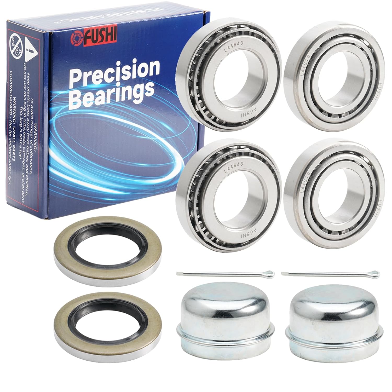 2 Set Fits for 1'' Axles Trailer Wheel Hub Bearings Kit, L44643/L44610,1.000" ID, 1.980" OD, 0.580" Width,12192TB Seal OD 1.980'',Dust Cover and Cotter Pin. - Image 2