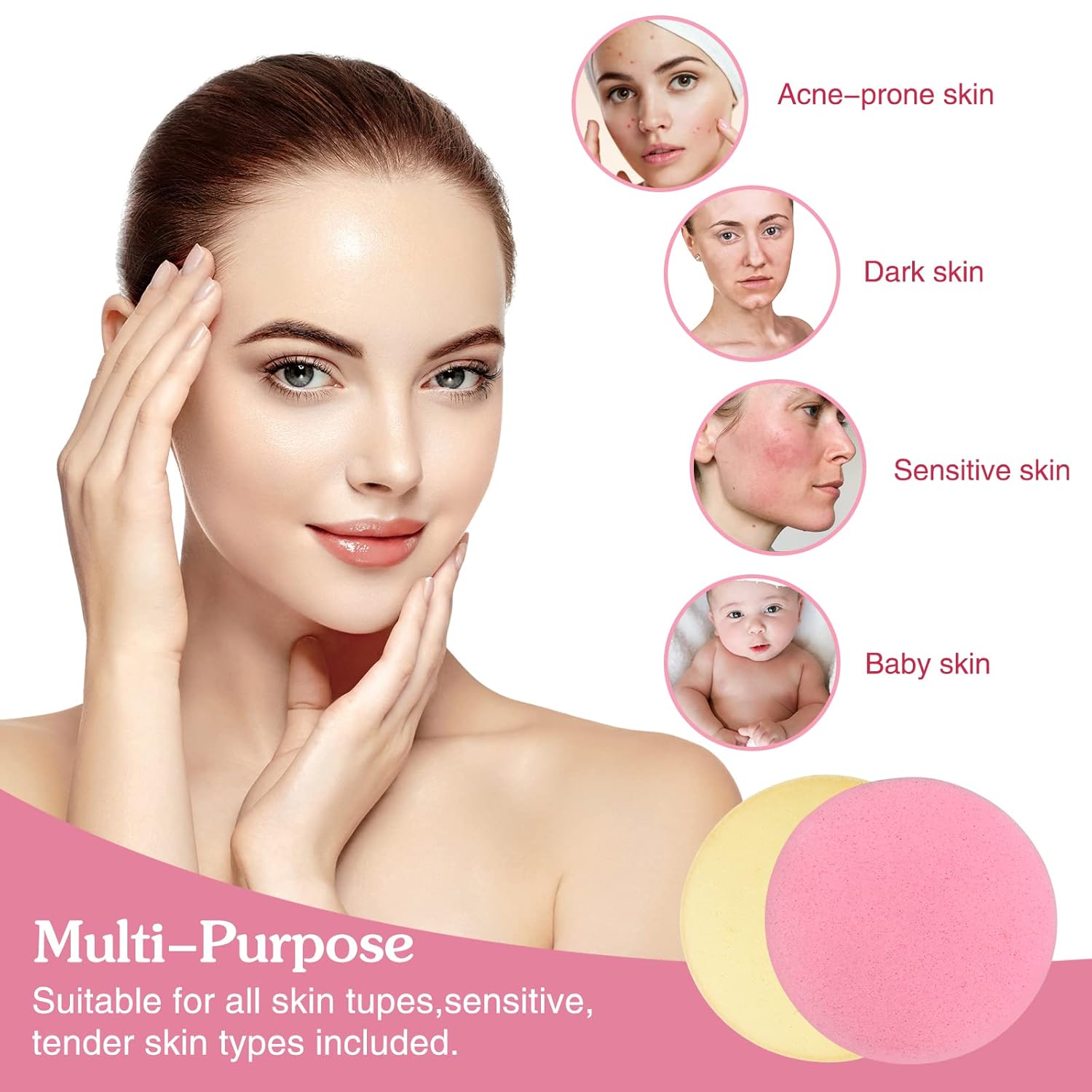 120 Pcs Facial Sponge Compressed,Face Cleansing Sponge Makeup Removal Sponge Pad,Exfoliating Wash Round Sponge for Women,Girls(Pink,Yellow) - Image 6
