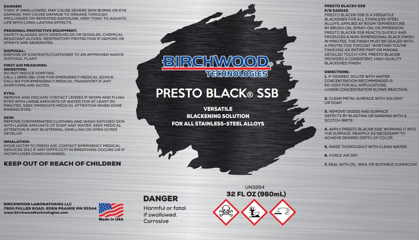 Birchwood Presto Black Stainless Steel Blackener (SSB) Technologies - cold brush on blackening solution for STAINLESS alloys, traditional patina stainless black oxide touch-up - Image 4