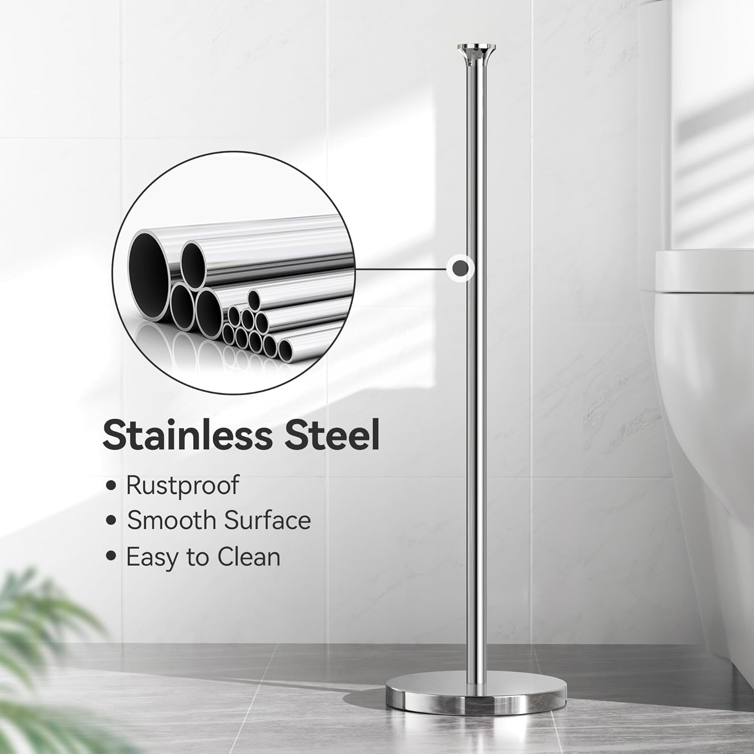 Toilet Paper Holder Stand(with Reserve Function), Free-Standing Spare Rolls Storage Holder, Stainless Steel, Modern Design - Image 5