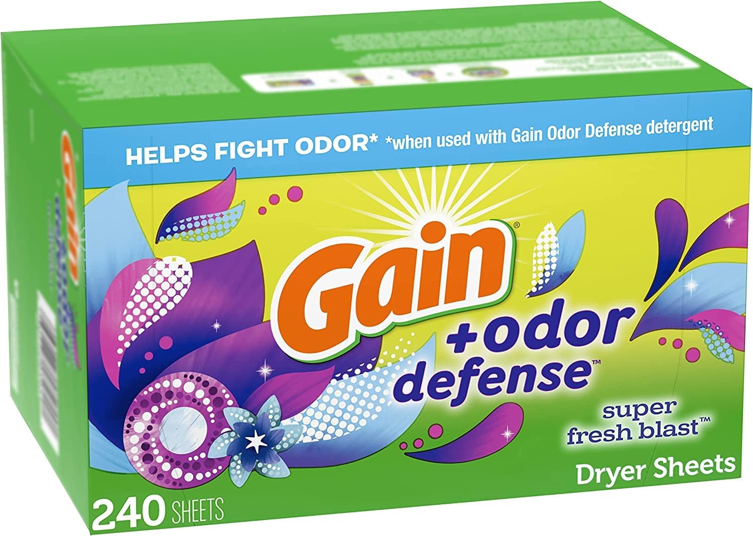 Gain Dryer Sheets Plus Odor Defense, Super Fresh Blast Scent, 240 Count, Helps fight static and odor, laundry sheets - Image 2