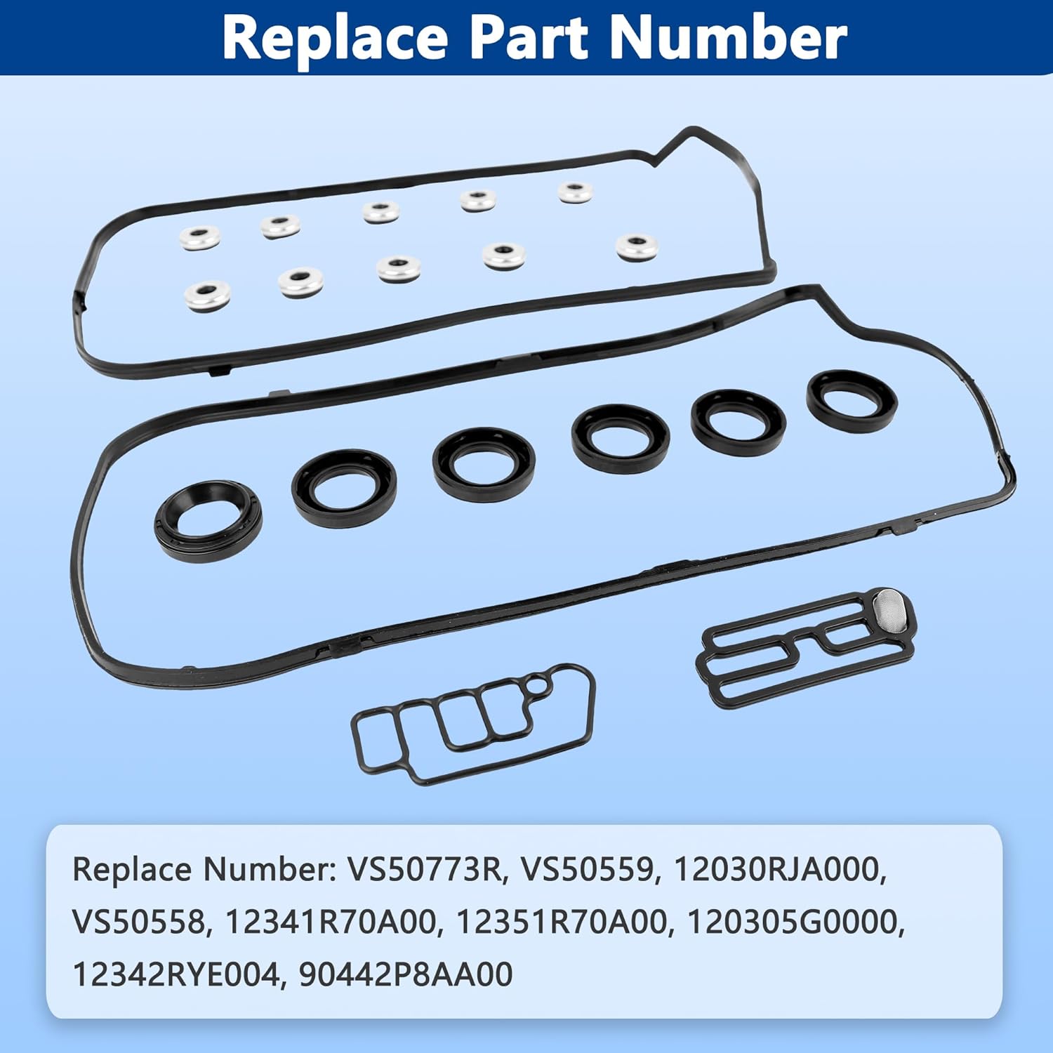 VS50773R Engine Valve Cover Gasket Set Kit & 15845-R70-A01 Solenoid Valve Gasket for Honda Accord Odyssey Pilot Ridgeline Acura MDX RDX RL TL TSX ZDX 2008 2009 2010 2011 2012 2013 2014 2015 2016 2017 - Image 3
