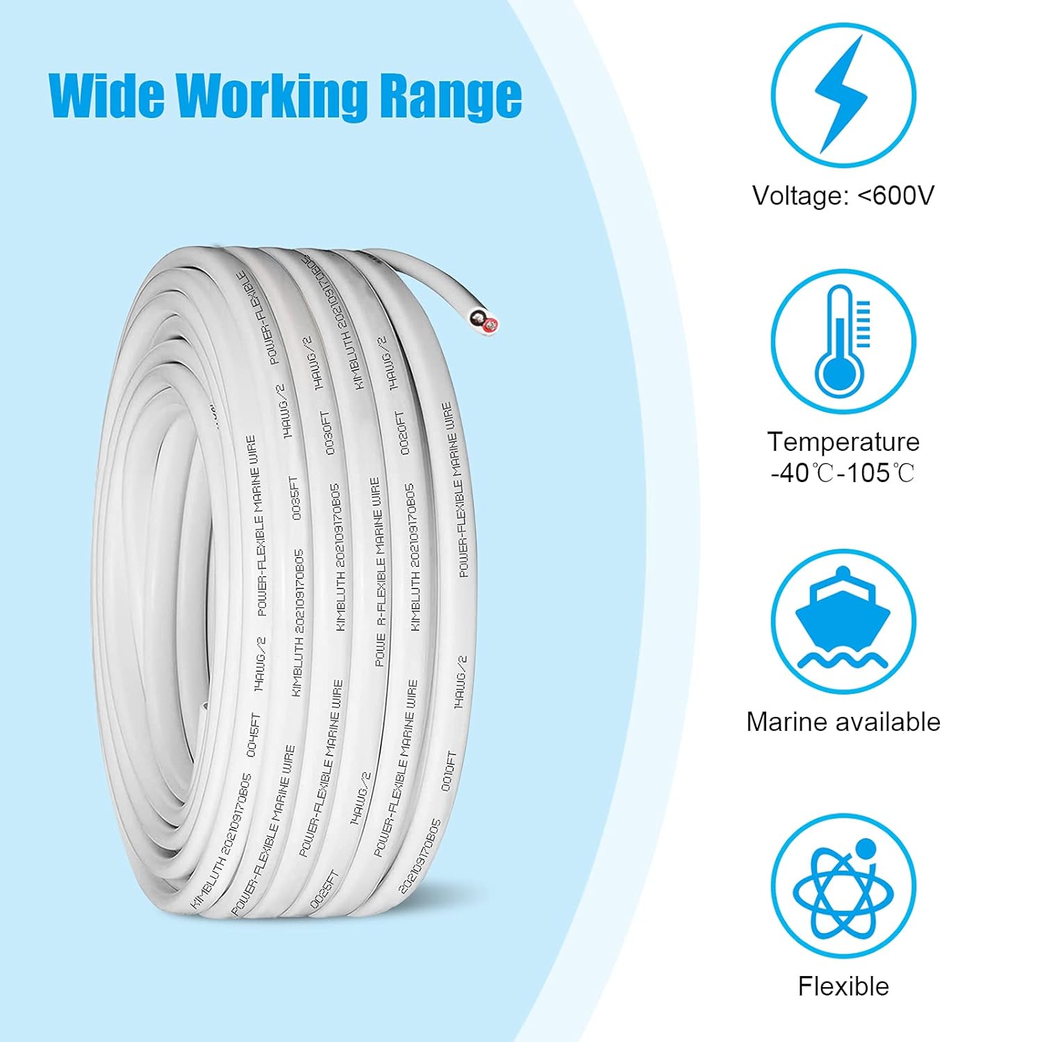 14 Gauge Duplex Marine Wire Tinned Copper Boat Cable, 100ft 14 AWG Standard USA OFC Oxygen Free Copper Wire for Automotive Boat Speakers Solar Outdoors - Image 6
