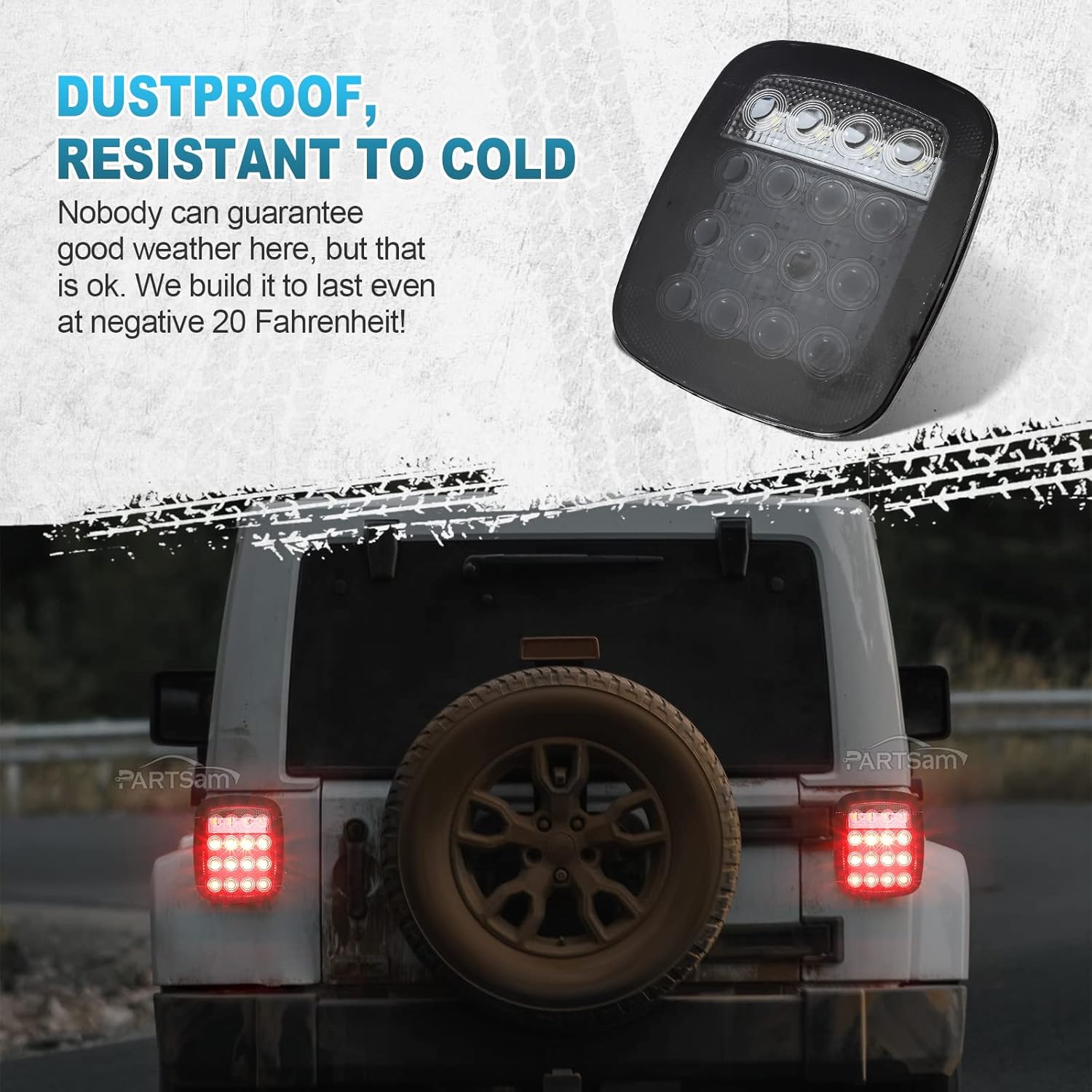 Partsam 2x LED Tail Lights 16LED Stop Brake Turn Reverse Tail Light Combination 12-5050 Red 4-5050 White Smoke Lens Compatible with Wrangler YJ TJ CJ Pick-up Truck Trailer RV - Image 6
