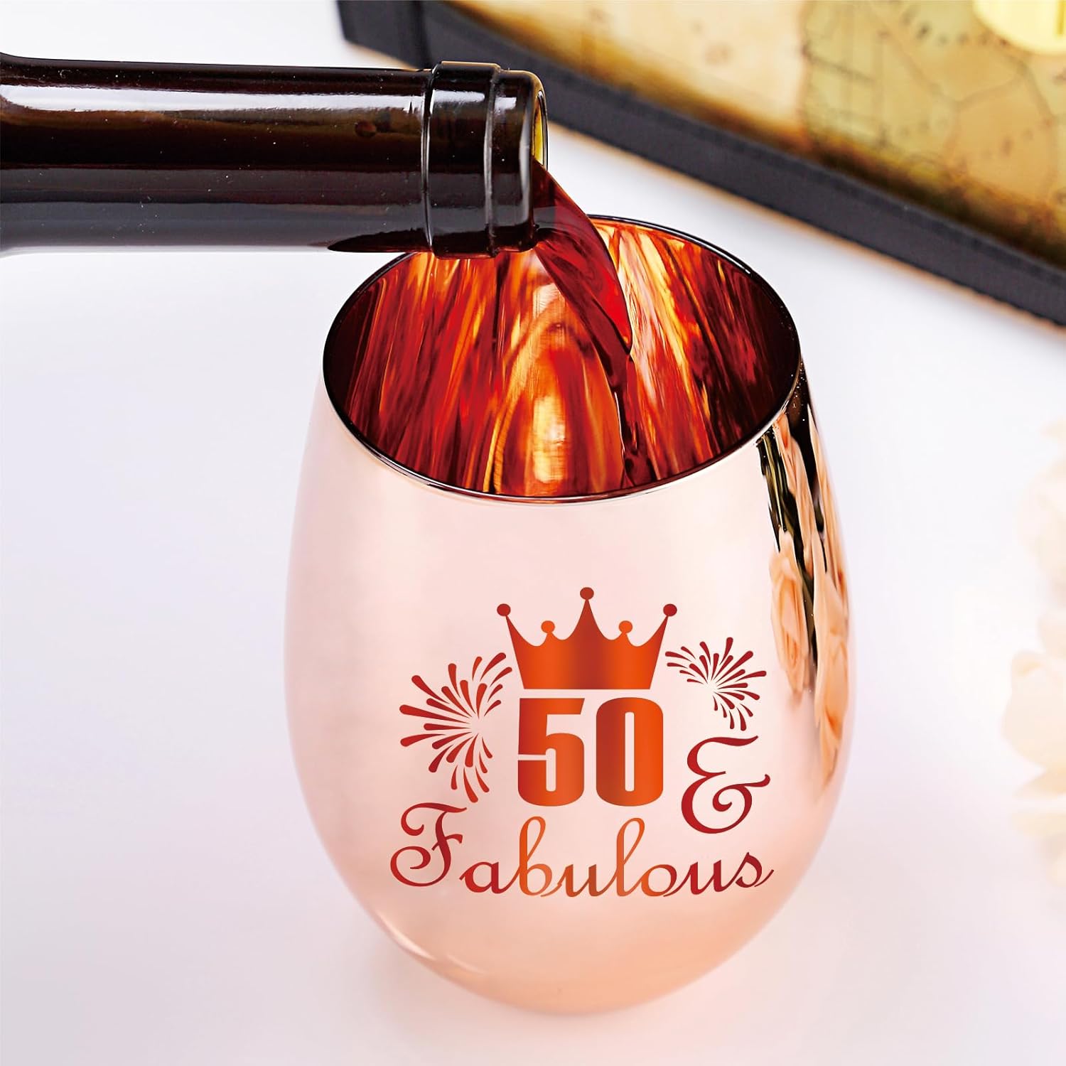 50 and Fabulous Wine Glass Gift - 50th Birthday Gifts for Women - 50 Year Old Birthday Decorations - Image 4