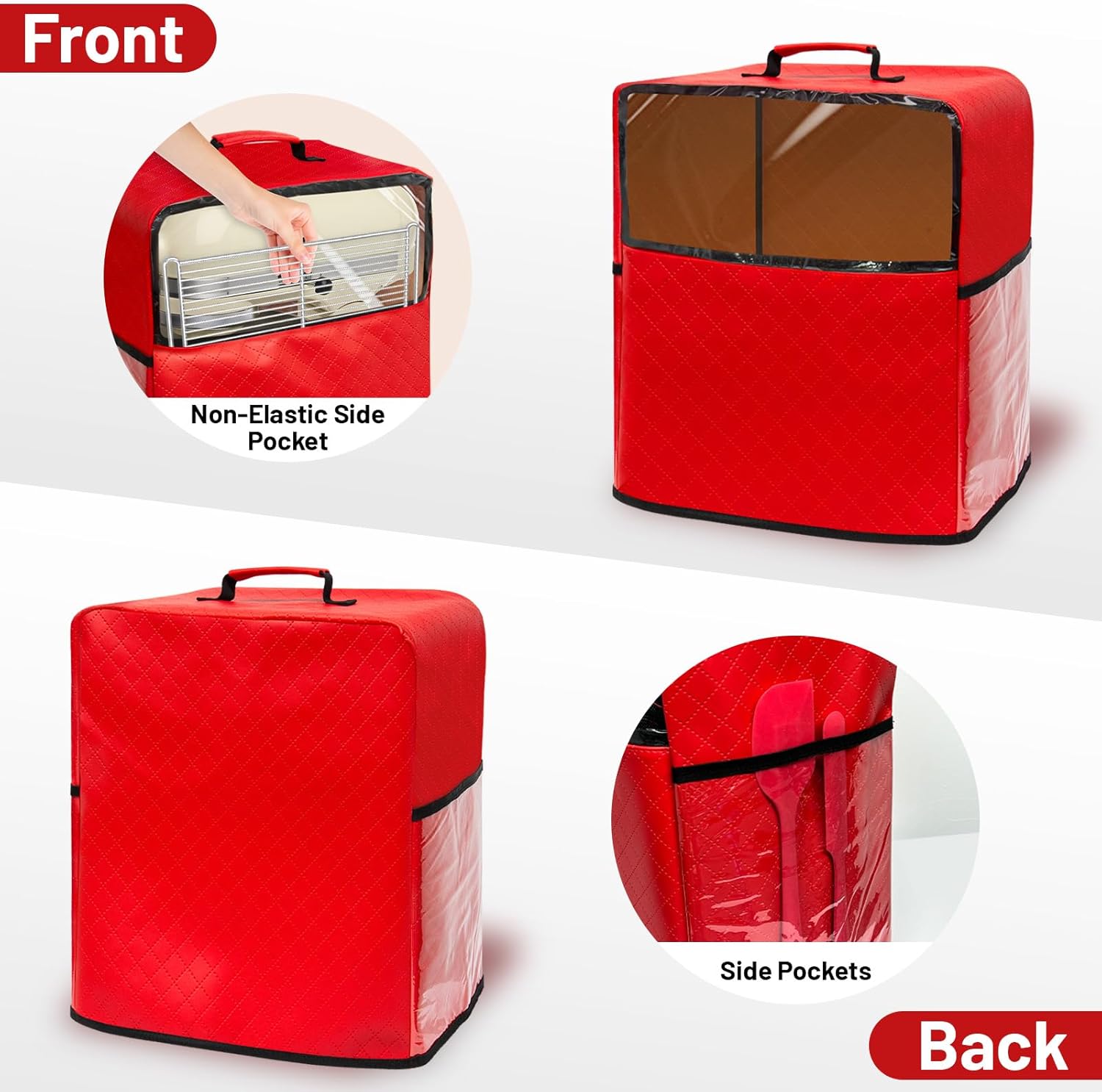 Stand Mixer Cover Compatible with Kitchenaid Mixer, Mixer Dust Cover Multi Pockets for Various Kitchen Appliance Accessories with Silicone Spatula (Red, Fit for 6-8 Quart) - Image 5