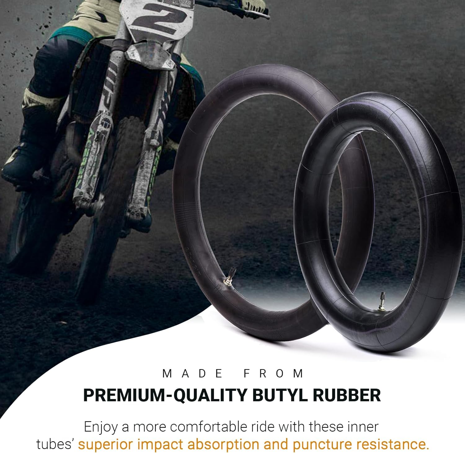(2-Pack) 2.75-17 (70/100-17) Front and 3.00-14 (90/100-14) Rear Inner Tube for Dirt Bike Tires - Compatible with Honda Trail, Baja Motorsports, 110cc, 125cc, and 140cc Off-Road Bikes and More - Image 3