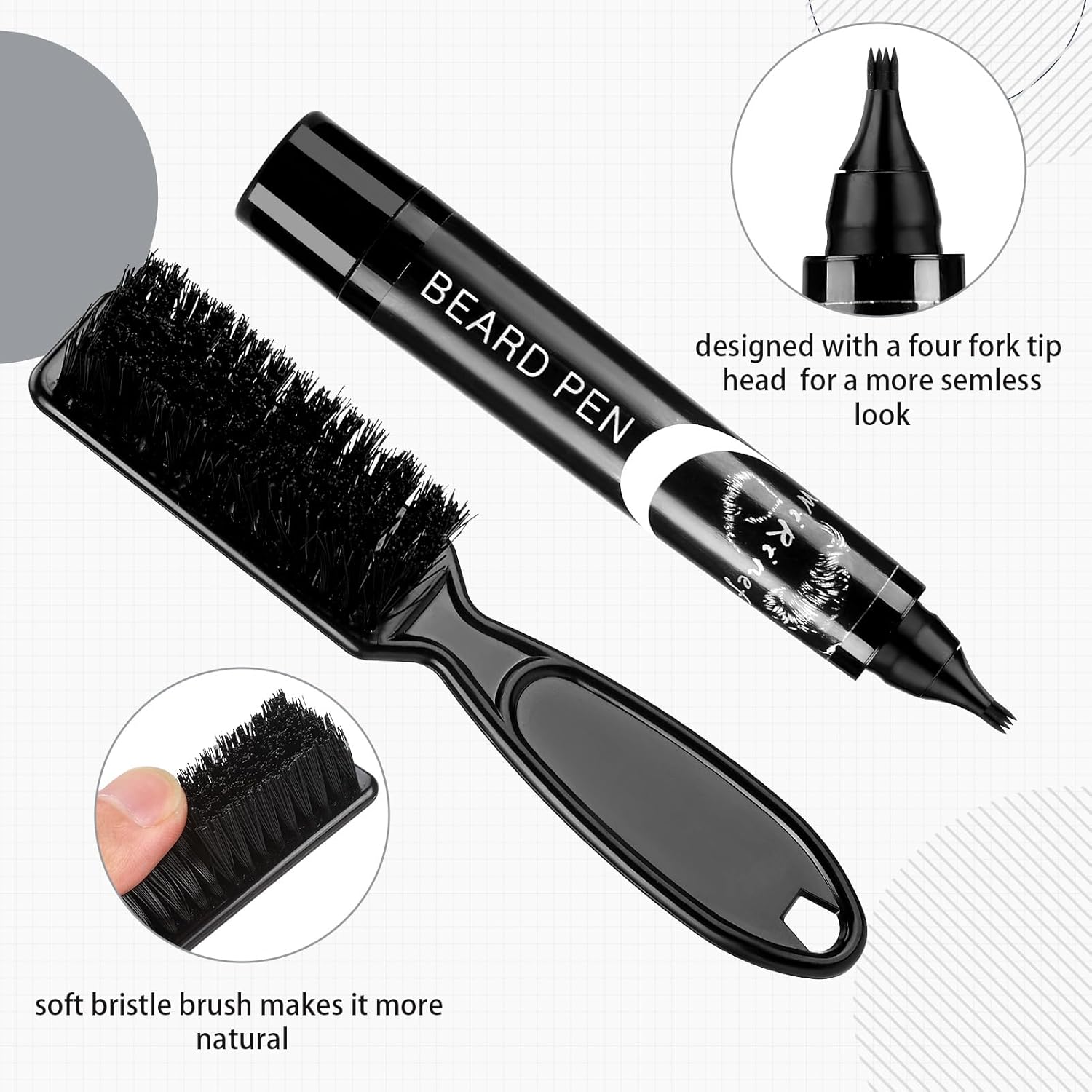 Beard Pen Filler for Men - Barber Styling Grooming Pencil - Gifts for Men Boyfriend Husband Couple, Anniversary Birthday Wedding Christmas Gifts, Beard Pencil Filler for Man And Beard Brush (BLACK) - Image 2