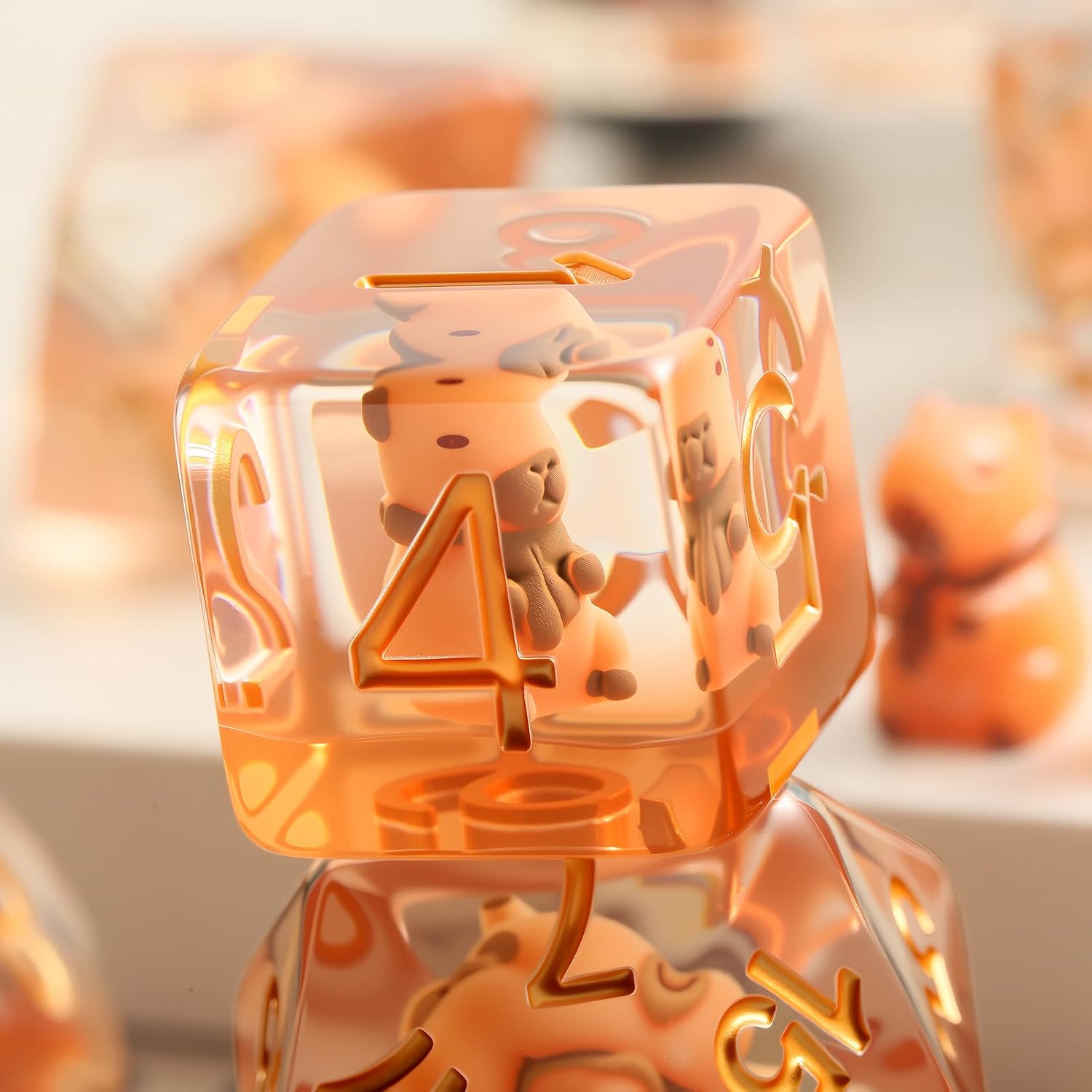 Capybara DND Dice Set with Cute Animal Inside - 7PCS Hand Made Polyhedral Resin Dice for Dungeons and Dragons RPG Games with Gold Numbers, Unique Collector Dice in Velvet Bag Gift for Gamers - Image 6