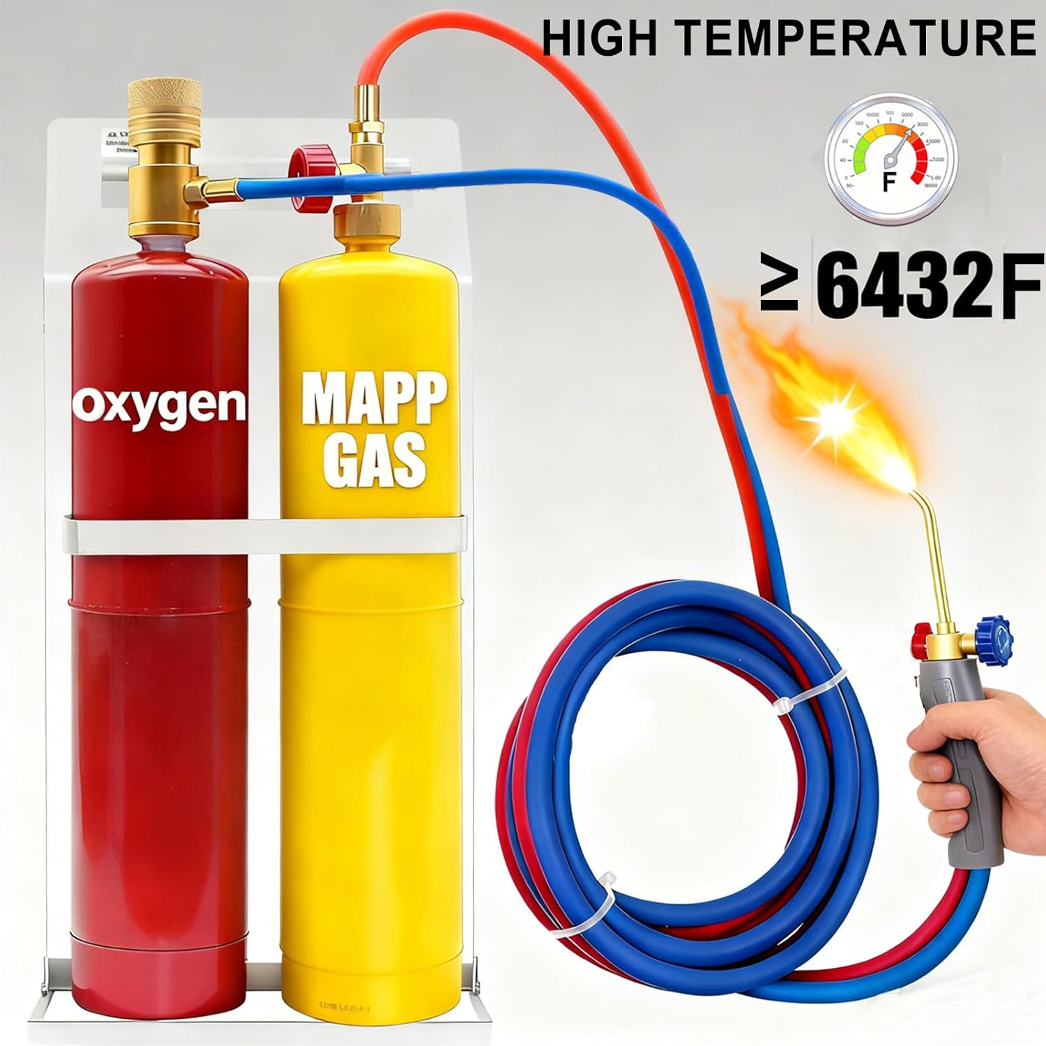 Oxygen Propane Torch Kit, Brass Brazing Torch Duel Fuel (Oxygen and MAPP PRO) for Soldering, Jewelry, HVAC, Glass Blowing Welding Gas Cutting Torch Kit - Image 6