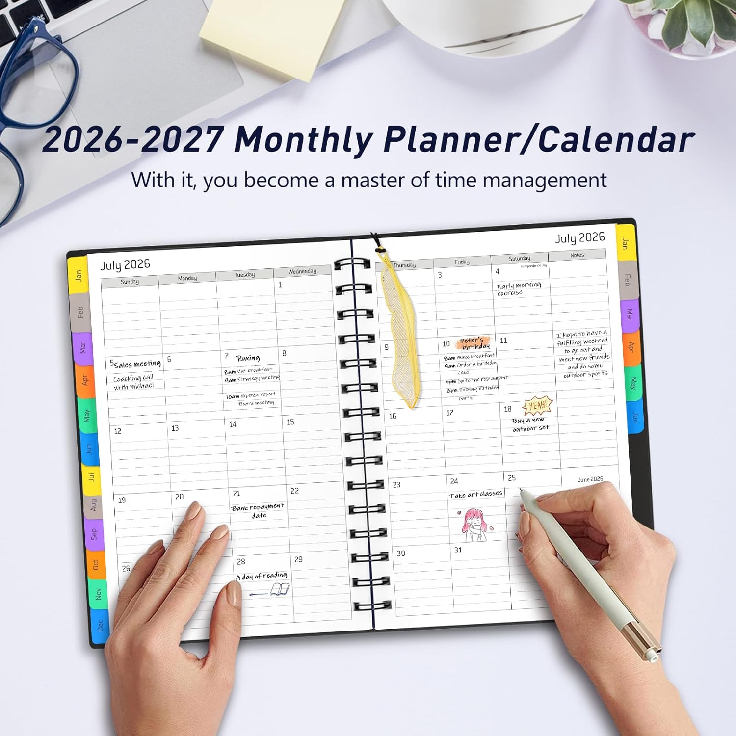 Daily Planner 2026-2027, 18-Month Weekly and Monthly Calendar Planner, January 2026 - June 2027, Planning Agenda Book with Laminated Tabs, Flexible Cover, 100GSM Thick Paper, A5 Size,Black - Image 7