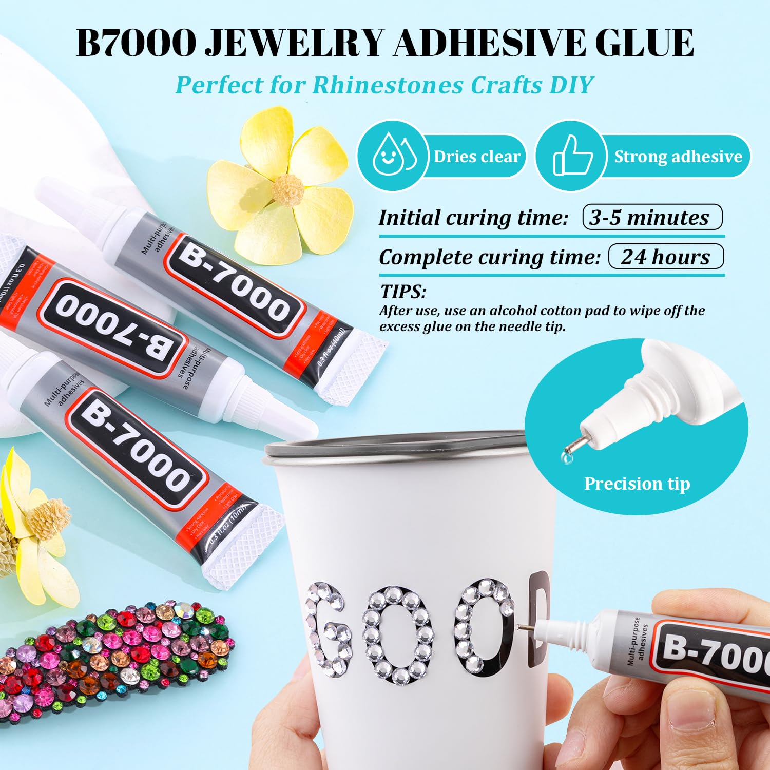 6100Pcs Resin Rhinestones for Crafting with 2Pcs 10ml B7000 Jewelry Glue, 1 Box Flatback Crystals Diamond (Clear) for Bedazzling Crafts DIY Nail Art Non Hotfix Gems for Clothing Shoes Tumblers - Image 4