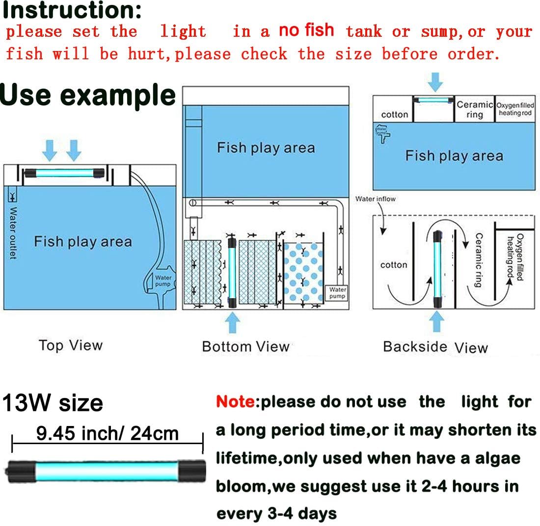 13W Timer Aquarium Clean Light Algae Clear Green Bloom Clean Fish Tank Water Clean Lamp for Sump Pond Filter Tank - Image 4