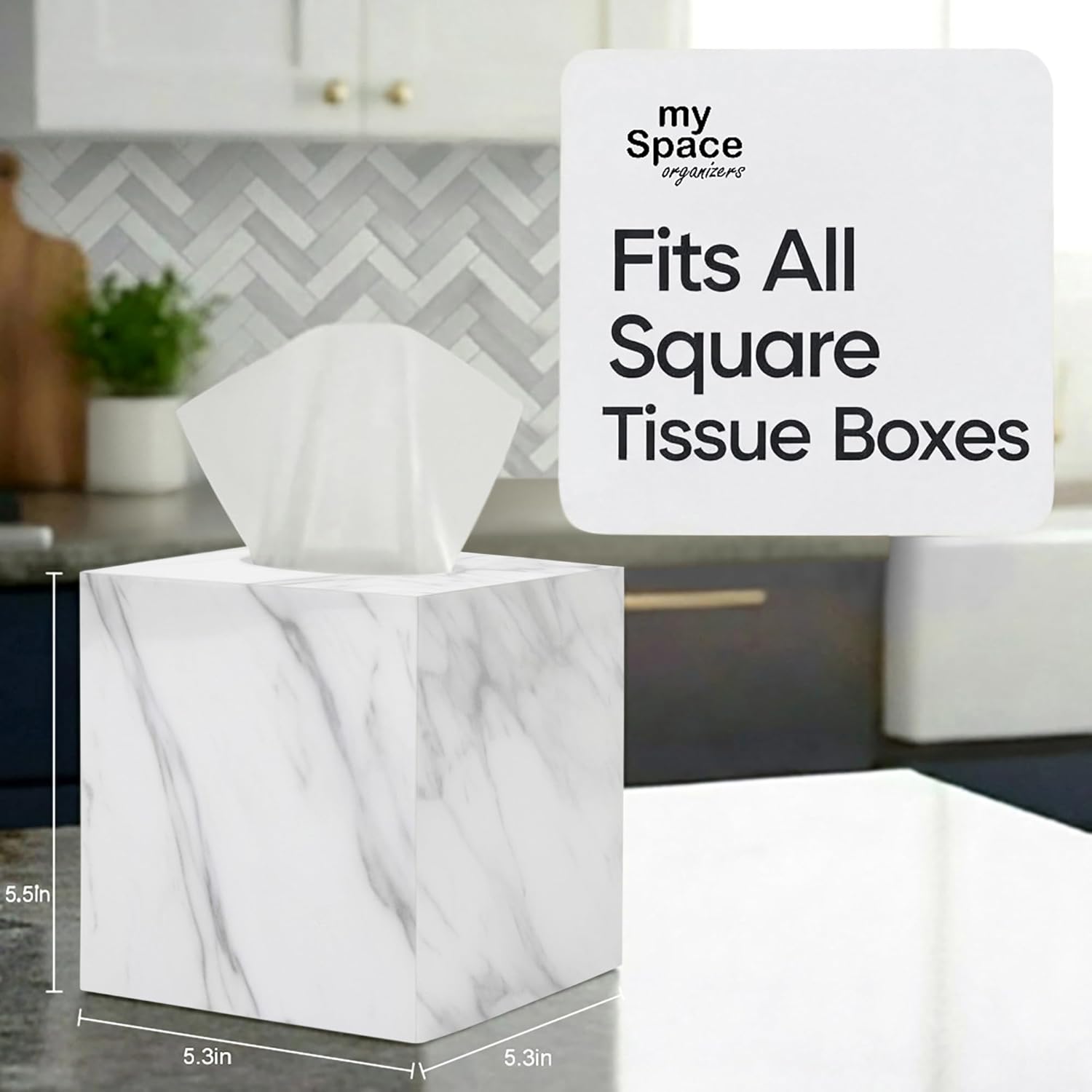 Tissue Box Cover Holder Square Marble Tissue Box Holder Bathroom Vanity Nightstand Bedroom Livingroom Decorative Decor Toilet Organizer Tissues (Marble, Square) - Image 5
