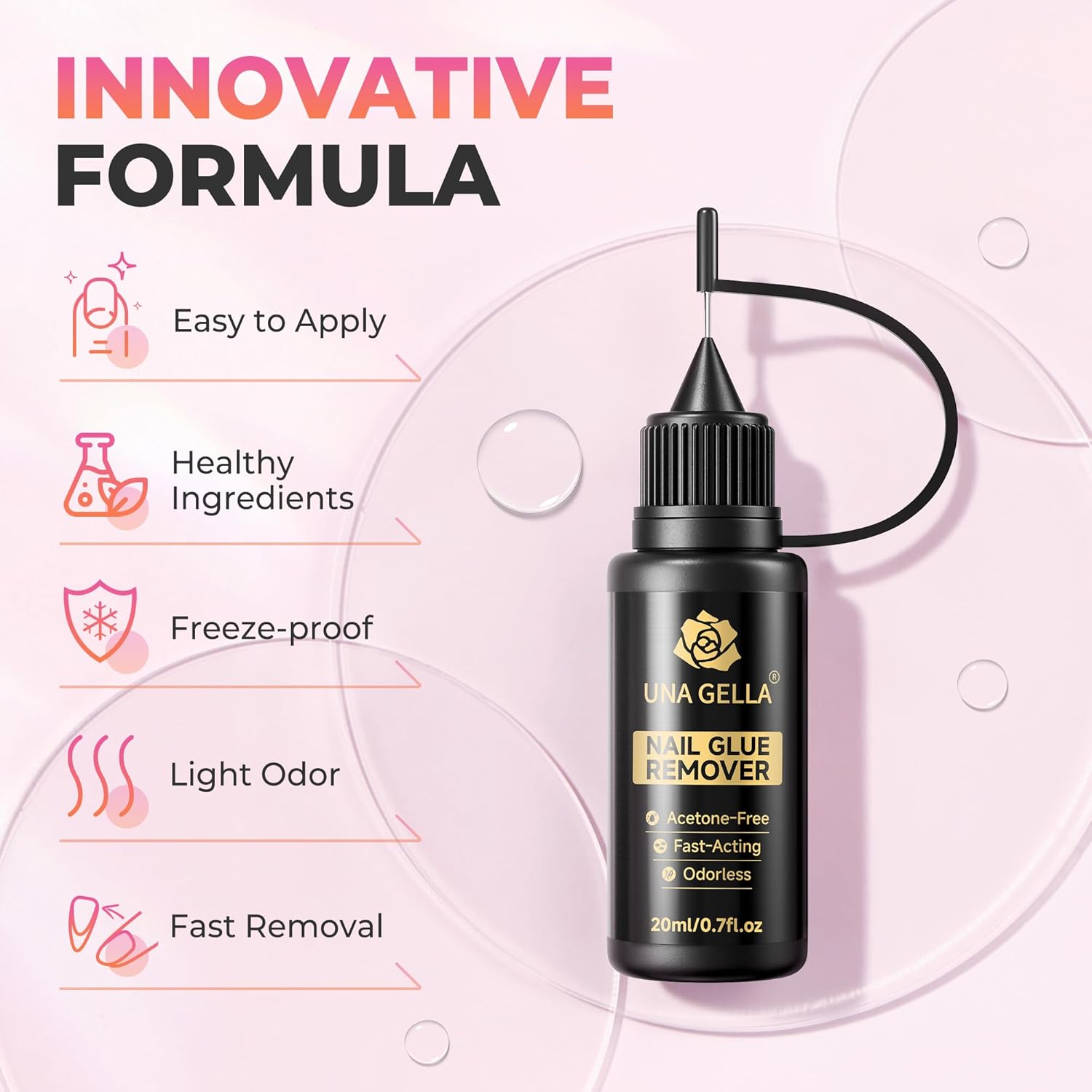 UNA GELLA 20ml*2PCS Nail Glue Remover for Press on, Multi-Functional Pinpoint Glue Remover Fast Removal Gentle Non-Acetone with Crystal Sticks for Nails Polish False Acrylic Nail Tips Home DIY - Image 4