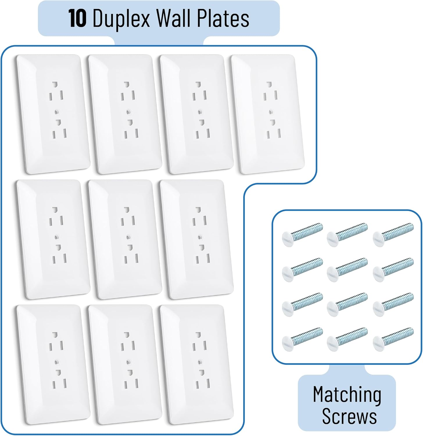Bates- 1-Gang Duplex Wall Plate, 2.92"x4.73", Standard Size, 10 Pack, White, Unbreakable Electrical Outlet Cover Plates, Heat & Impact Resistant, Duplex Receptacle Cover for Home & Office - Image 2