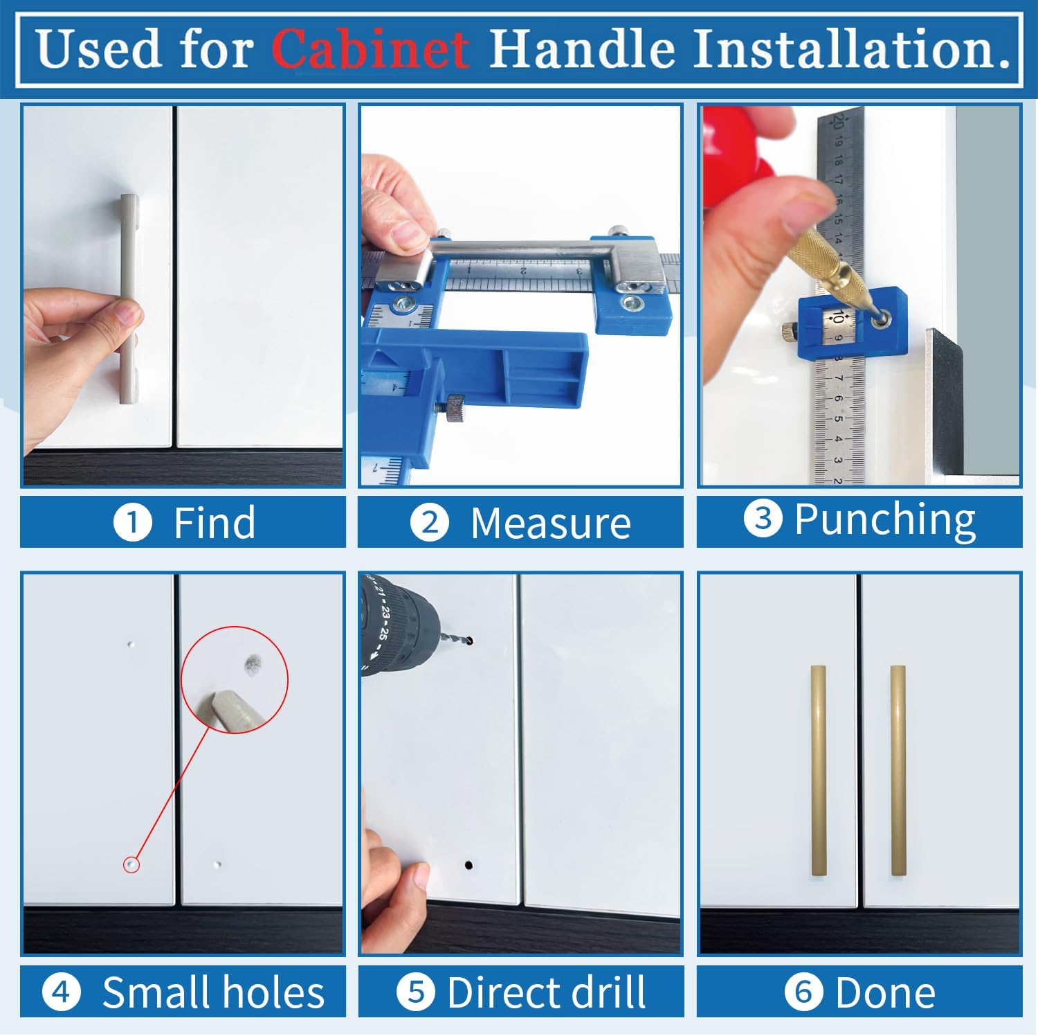 King&Charles Cabinet Hardware Jig, Cabinet Handle Jig + Automatic Hole Punch + Point Drill Bits, Use for Handles Knobs Pulls on Drawers/Doors, Wood Drilling Dowelling Guide Set. - Image 5