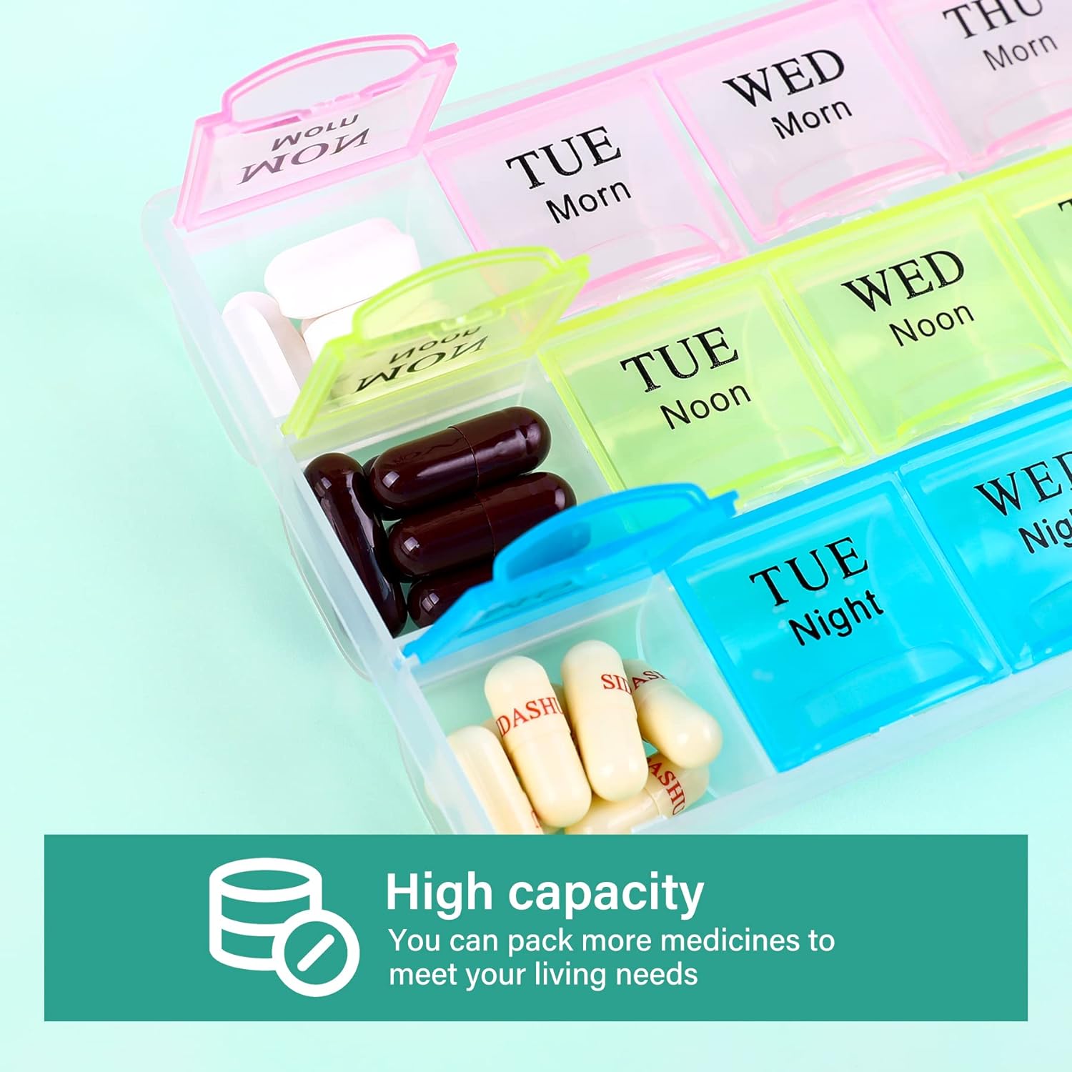 Large Weekly Pill Organizer 3 Times A Day, Moisture-Proof 7 Day Pill Box, Travel Pill Cases Portable for Pills Vitamin Fish Oil Supplements - Image 4