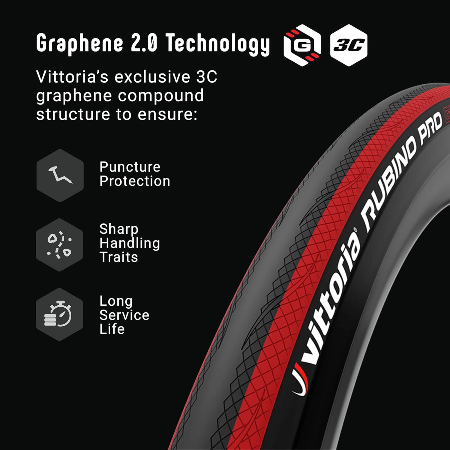 Vittoria Rubino Pro Tube-Type Road Bike Tire - 3C Graphene for Minimized Resistance - 150 TPI Nylon Casing for Higher Durability - Designed for Daily Use & Endurance Cycling - Image 7
