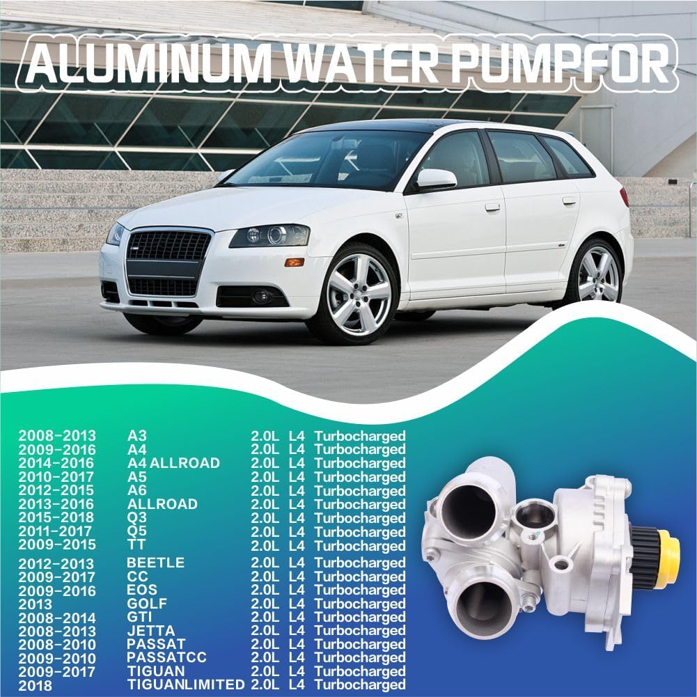 Aluminum Water Pump Kit Compatible with Audi A3 A4 A5 A6 Q3 Q5 TT A4 Allroad & VW Passat Jetta Golf CC T-iguan GTI Eos Beetle 2.0T TSI Engine,OE 1312460 06H121026DR 06H121026AF 06J121026R Set of 9 - Image 2