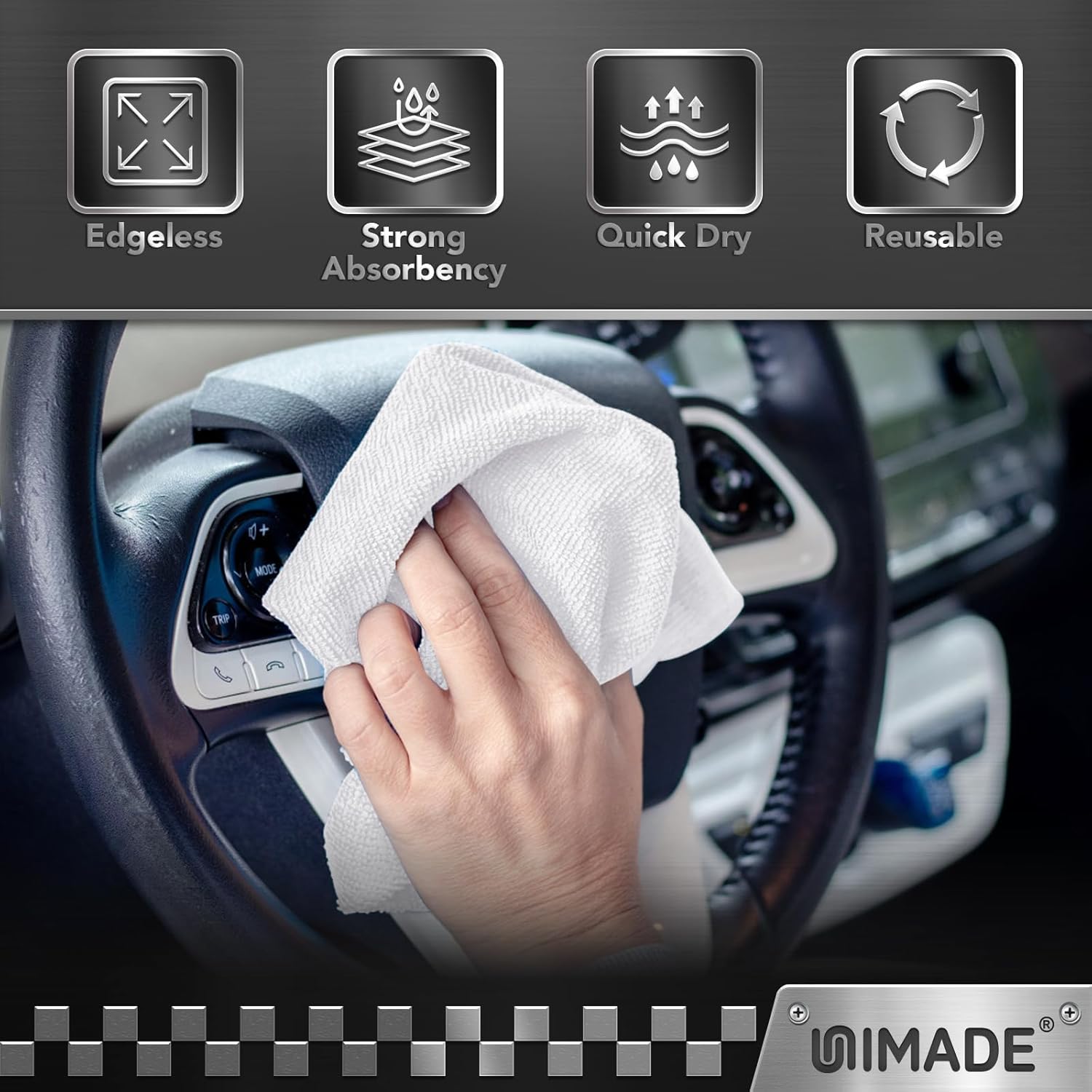UNIMADE Shop Towels, 100 Pack Commercial Grade Work Rags Microfiber Towels for Cars Cleaning Rags Bulk Detailing Cloth for Automotive Bar Mechanic Restaurant Garage Housekeeping, 11.5"x 11.5", White - Image 6
