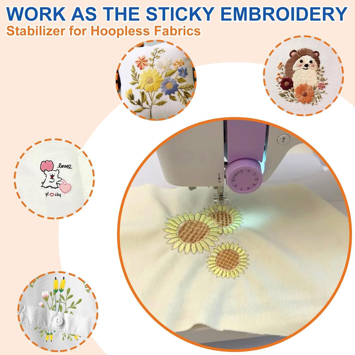 FURWEY 20PCS 8.5"x11" Wash Away Embroidery Stabilizer – Self Adhesive & Printable, Water Soluble Paper for Hand and Machine Use - Image 6
