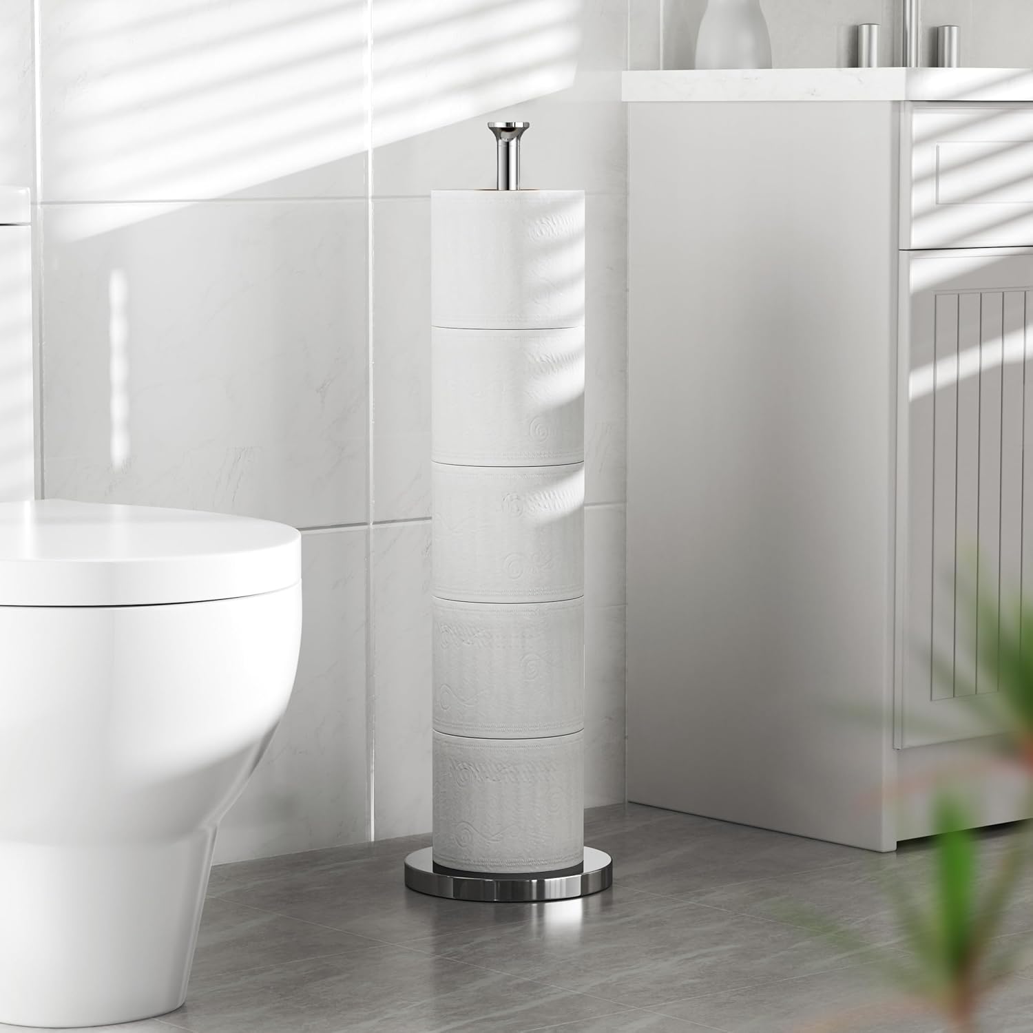 Toilet Paper Holder Stand(with Reserve Function), Free-Standing Spare Rolls Storage Holder, Stainless Steel, Modern Design - Image 7