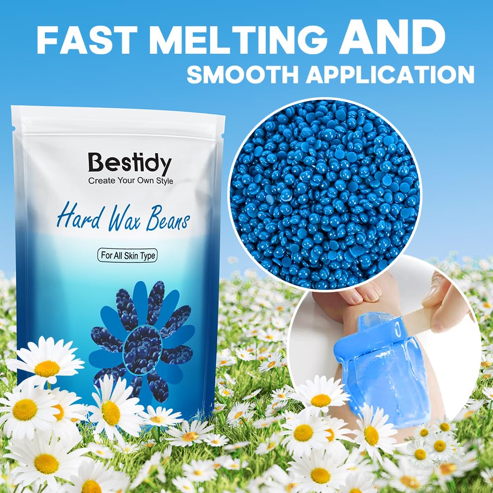 Bestidy Hard Wax Beads for Hair Removal, Waxing Beads for Coarse Hair, 500g Refill Wax Beads for Wax Warmer, Home Waxing for All Body and Brazilian Bikini Areas, Women Men (17.64 Ounce, Sea Blue) - Image 3
