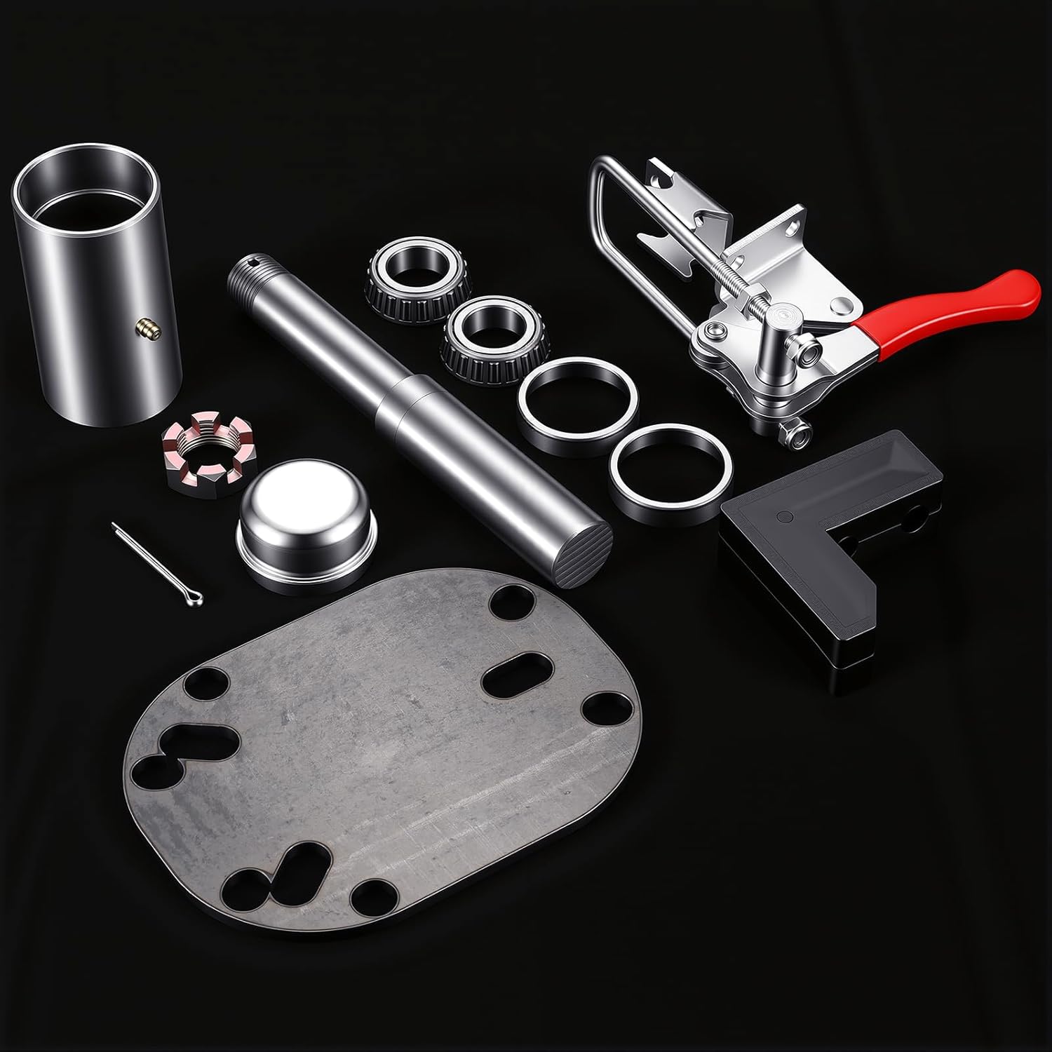 Canchiing Tire Carrier Hinge Kit Include Necessary Latch, Slewing Bearing, Bearing Hub and Seal, Brake Cover, Metal Plate and Poly Urethane Stop Spare Tire Carrier Hing Kit for Installation - Image 6